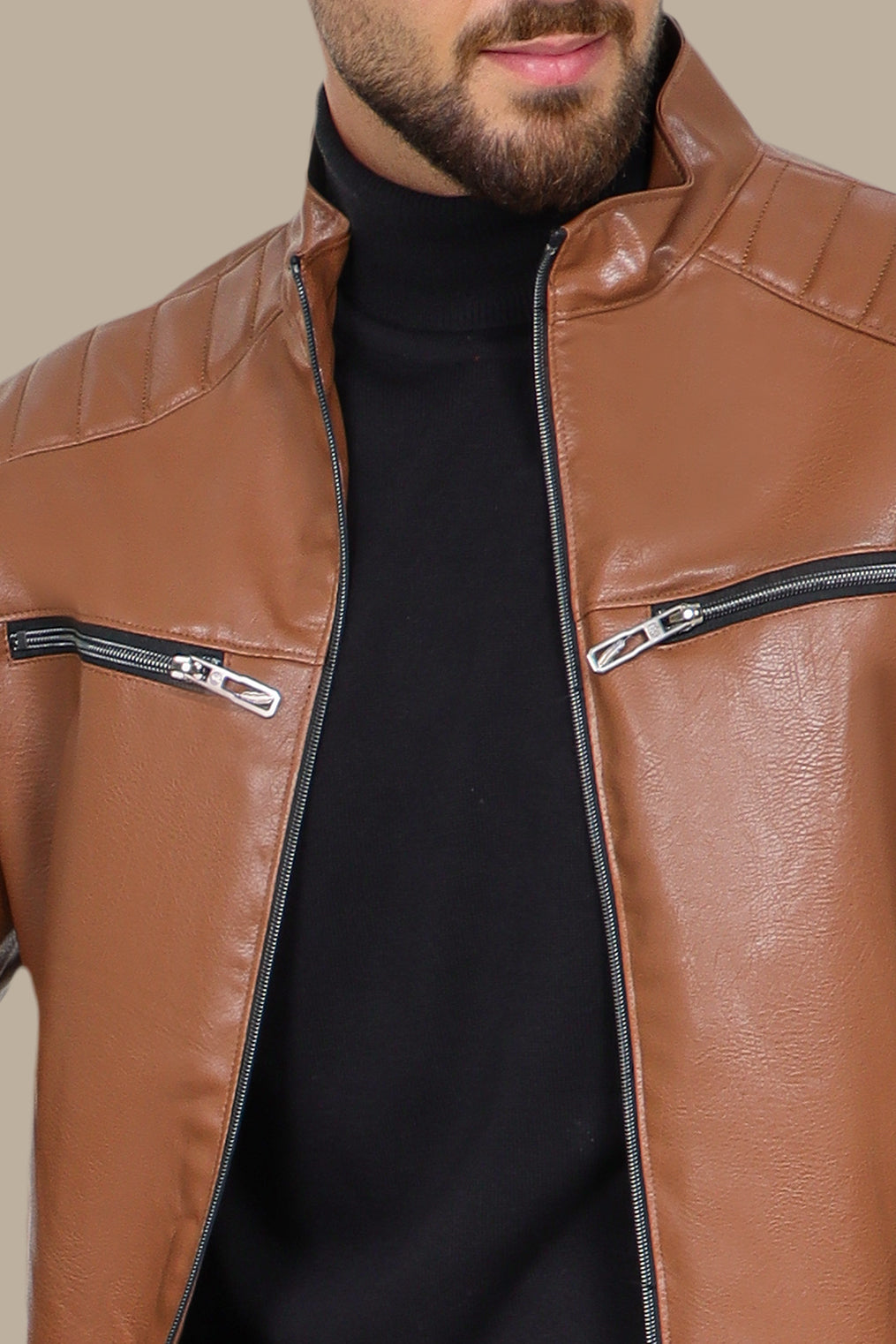 Havane Faux Biker Jacket with 4 Zippers