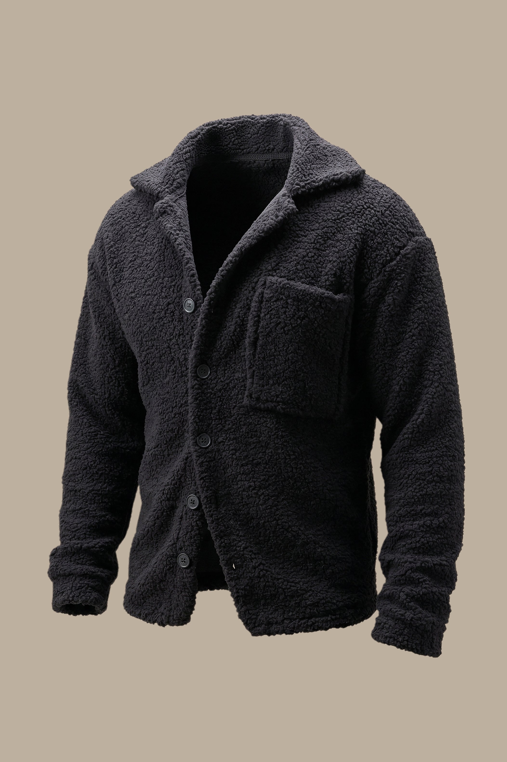 Black Teddy-Lamp Buttoned Cardigan