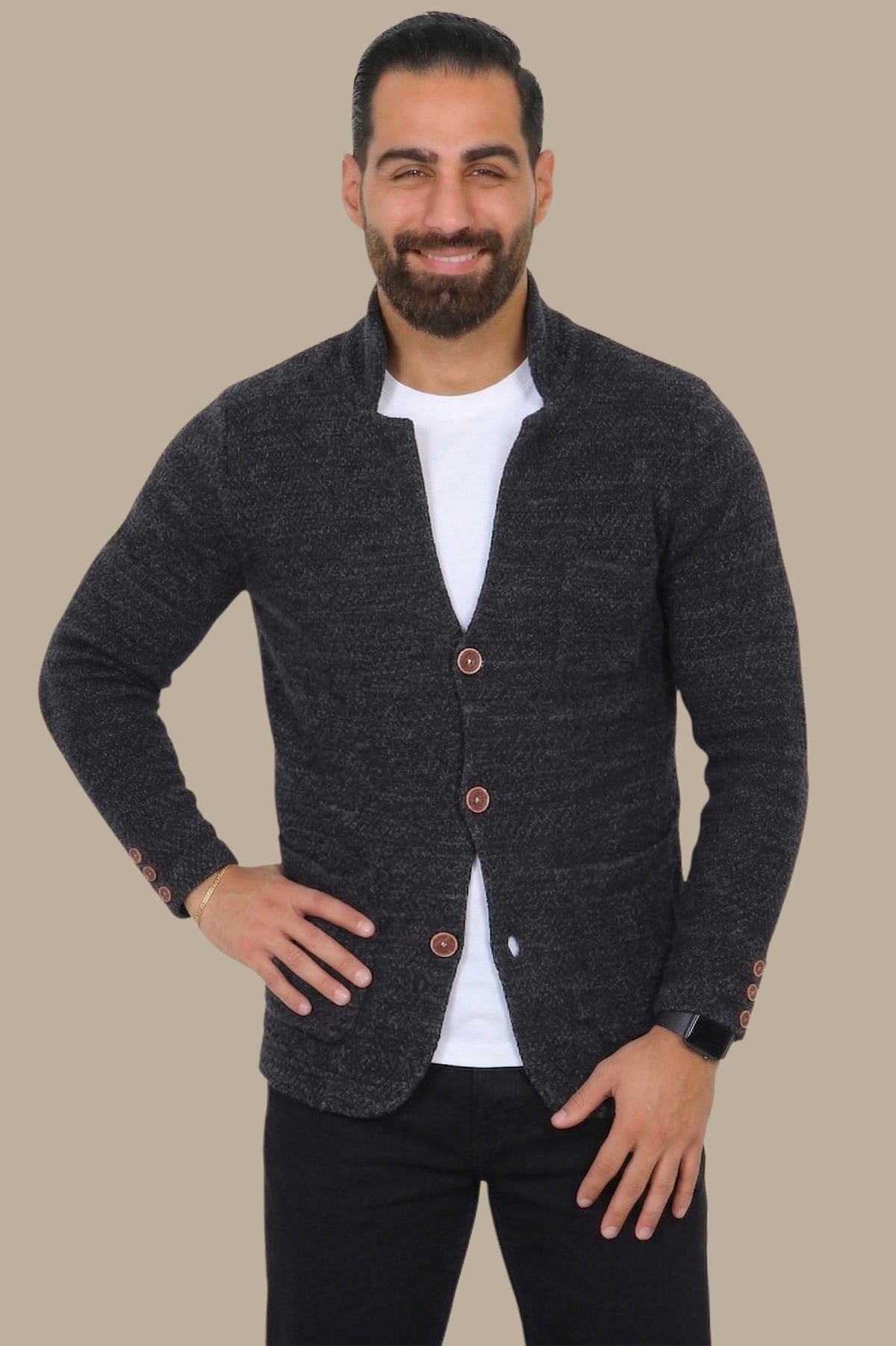 Dark Grey Mercerized Mons Cardigan