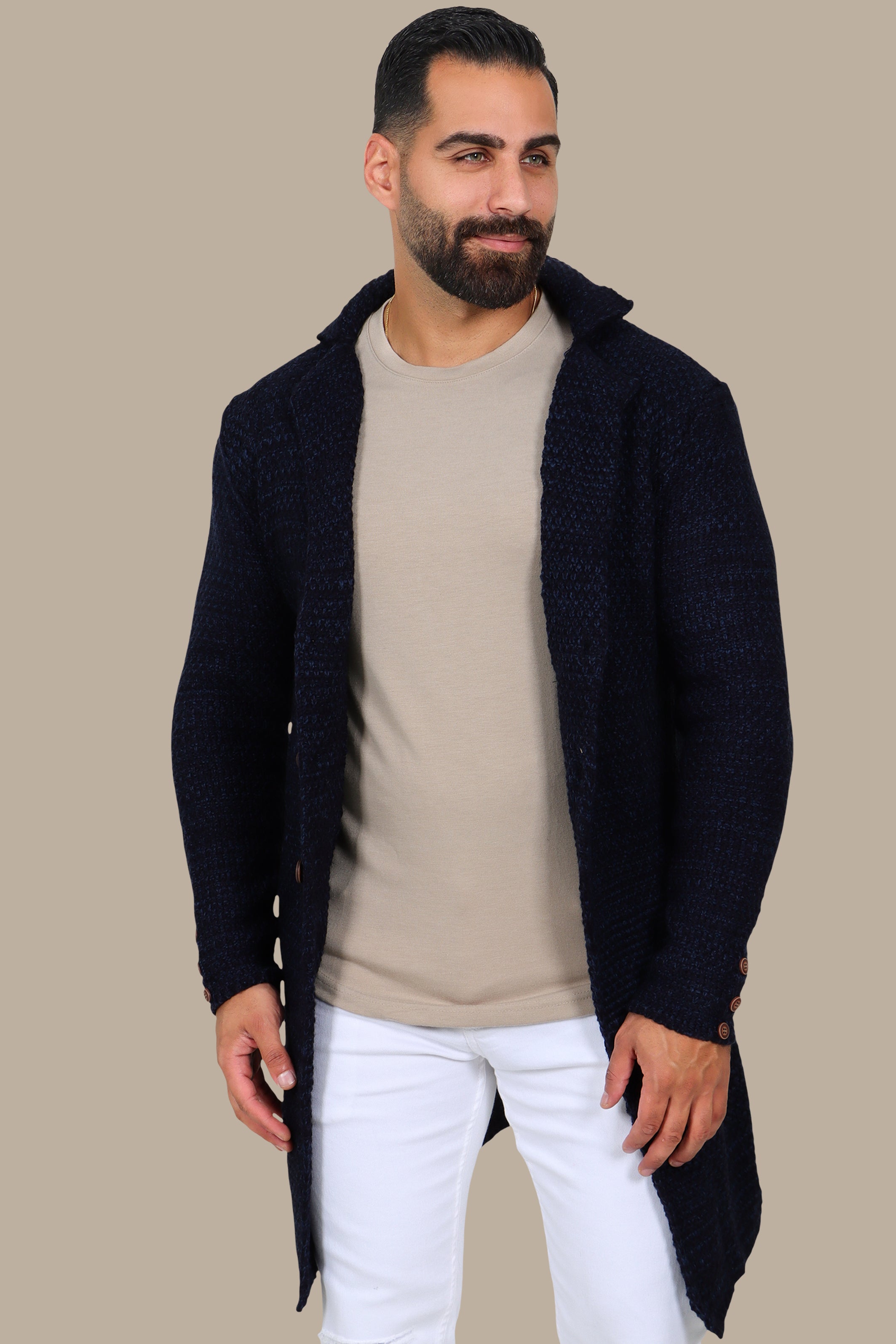 Navy Mercerized Mons Long Cardigan