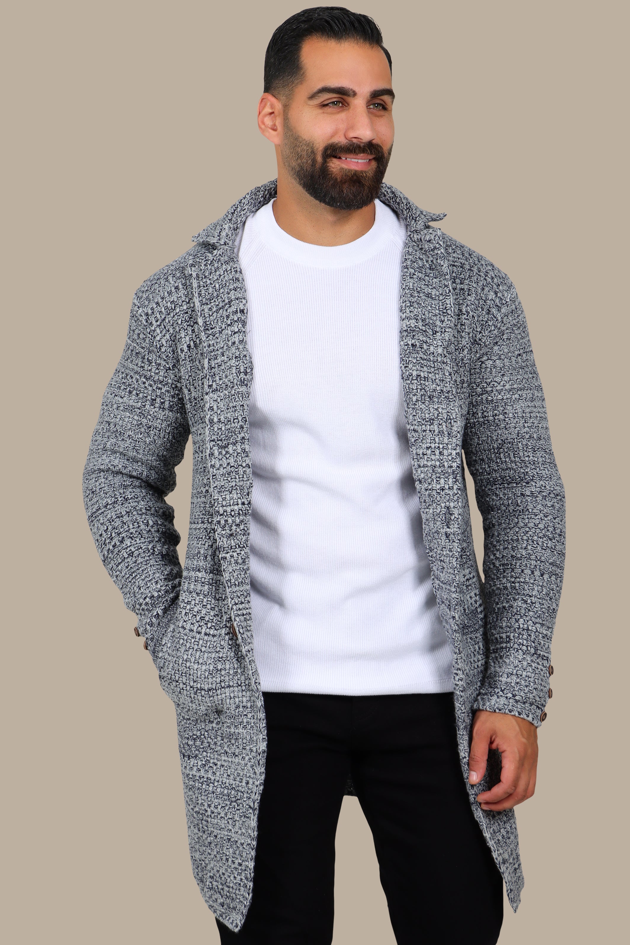 Light Grey Mercerized Mon Long Cardigan