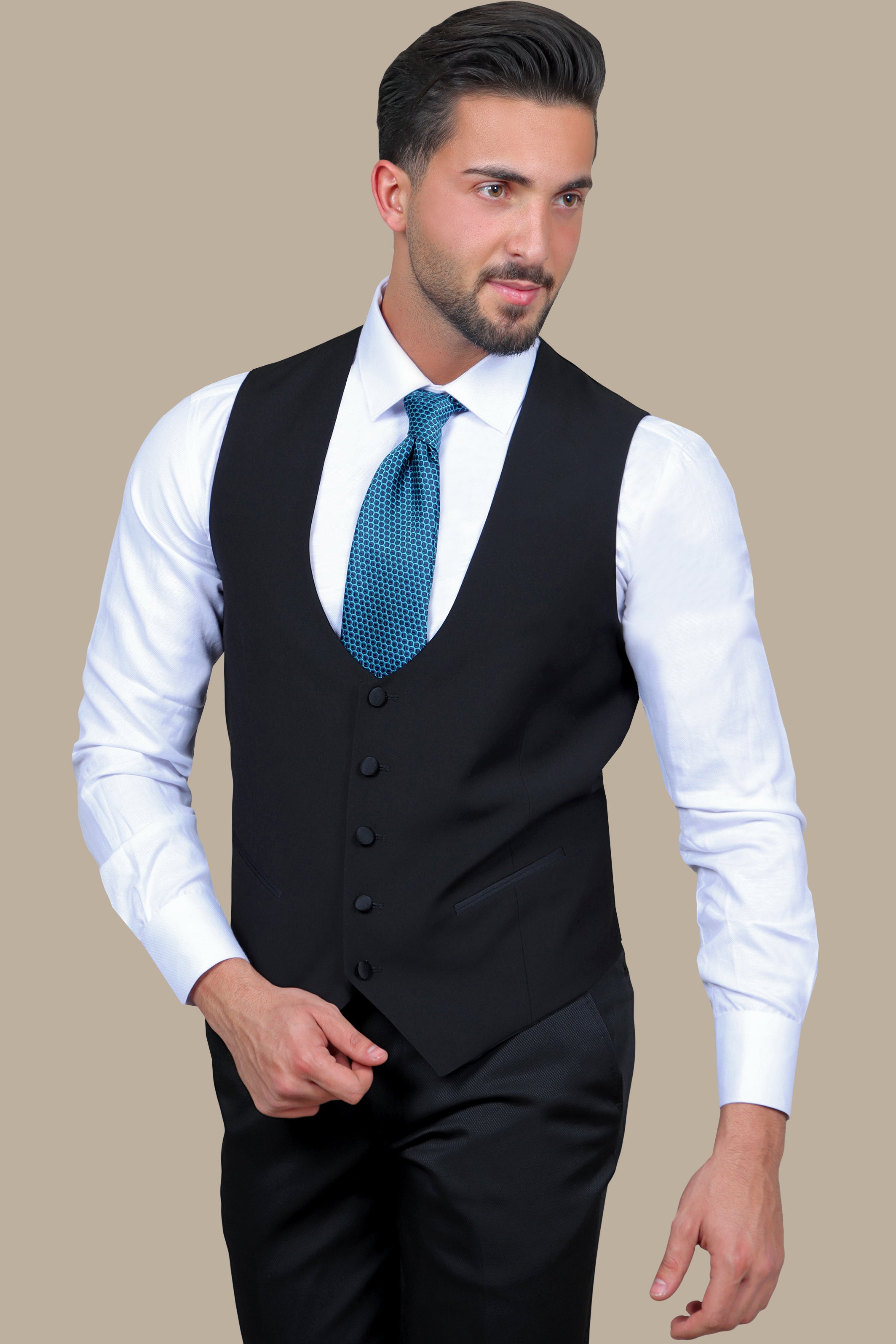 Classic Black R-Neck Vest: Sleek Sophistication