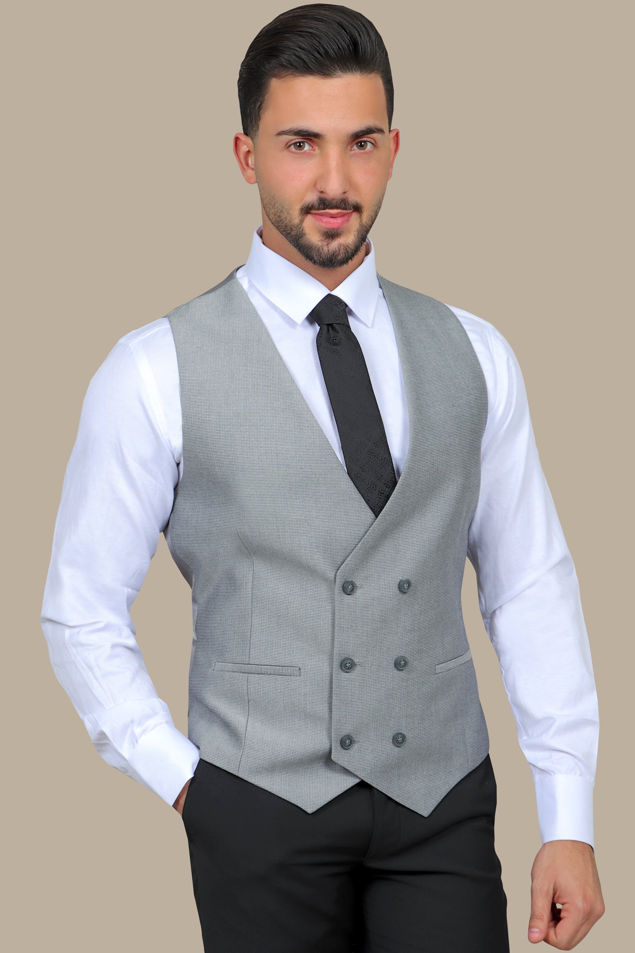 Structured Gray Double-Breasted Vest