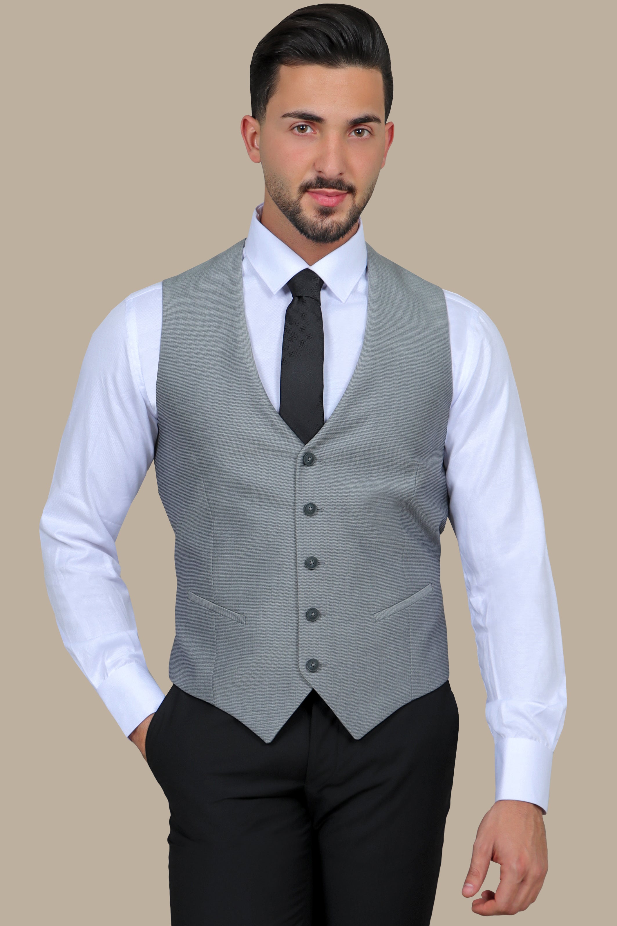 Structured Grey V-Neck Vest: Timeless Elegance