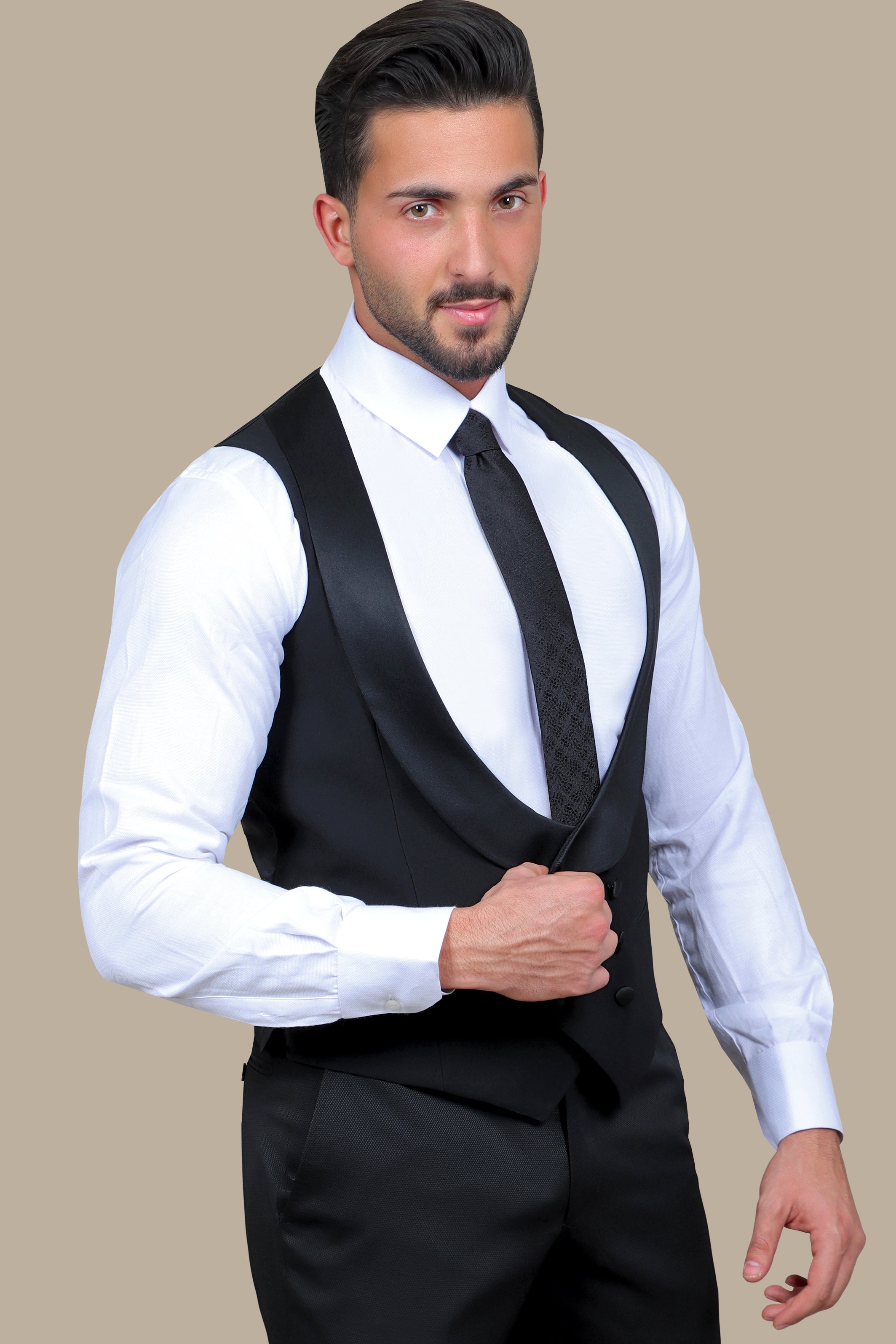 Black Elegance: Double-Breasted Vest with Collar Detail