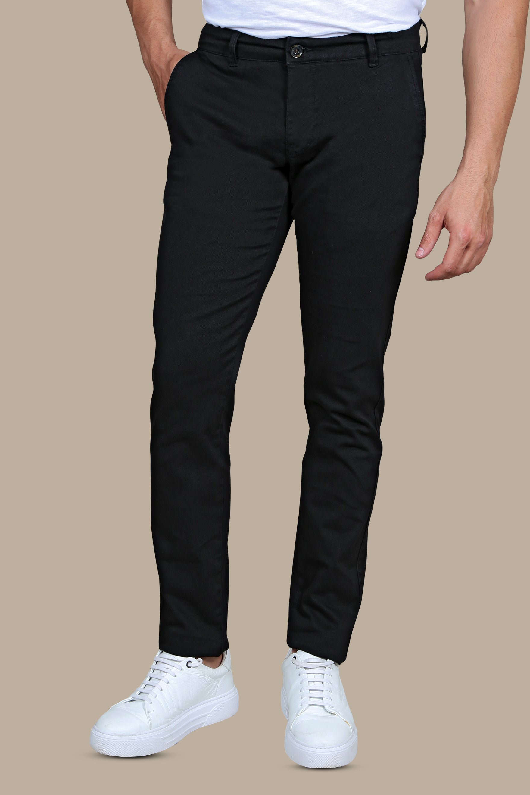 Midnight Sophistication: Black Oxford Slim Fit Chinos