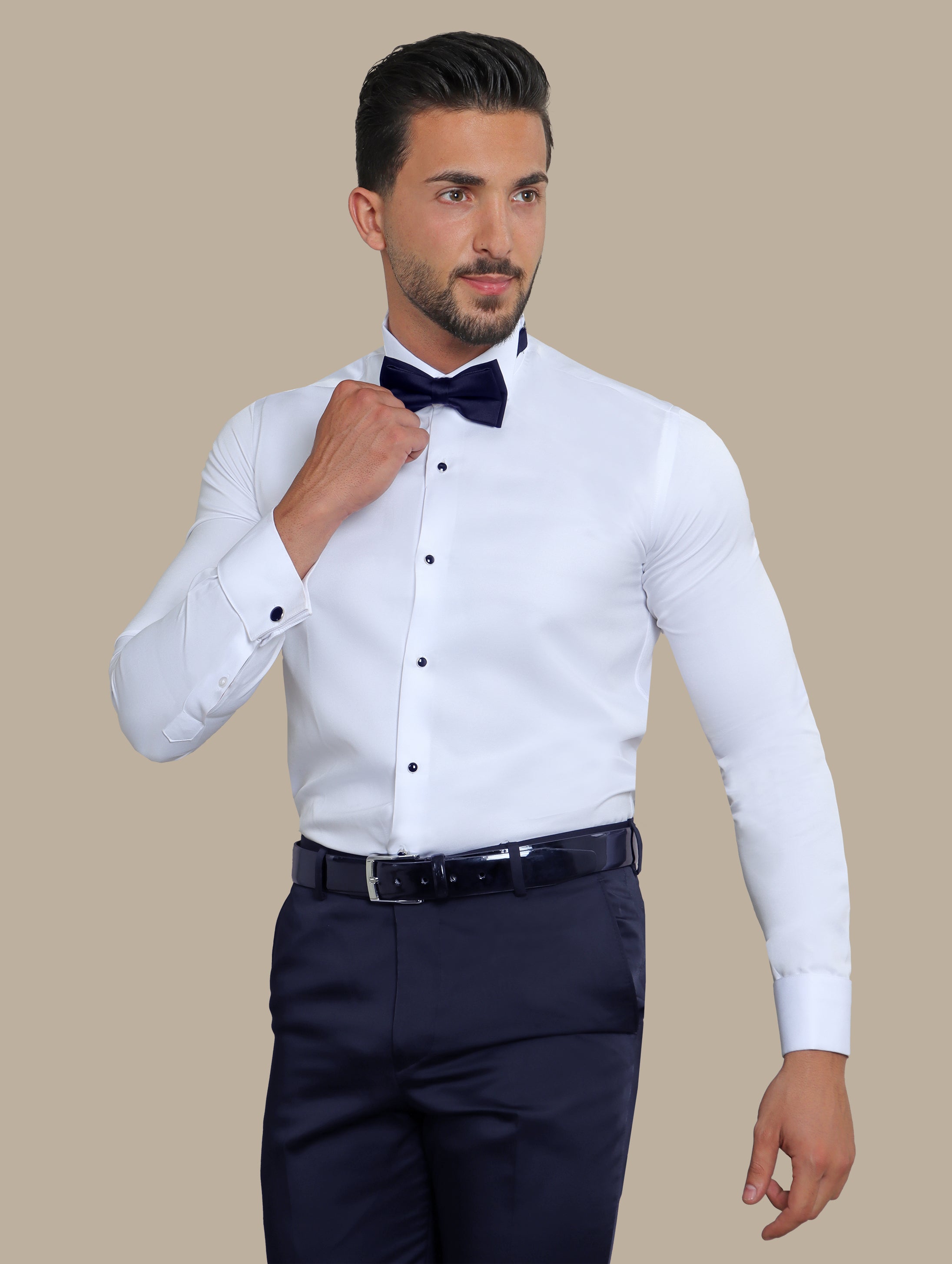 Shirt Tuxedo Black Button Long | White