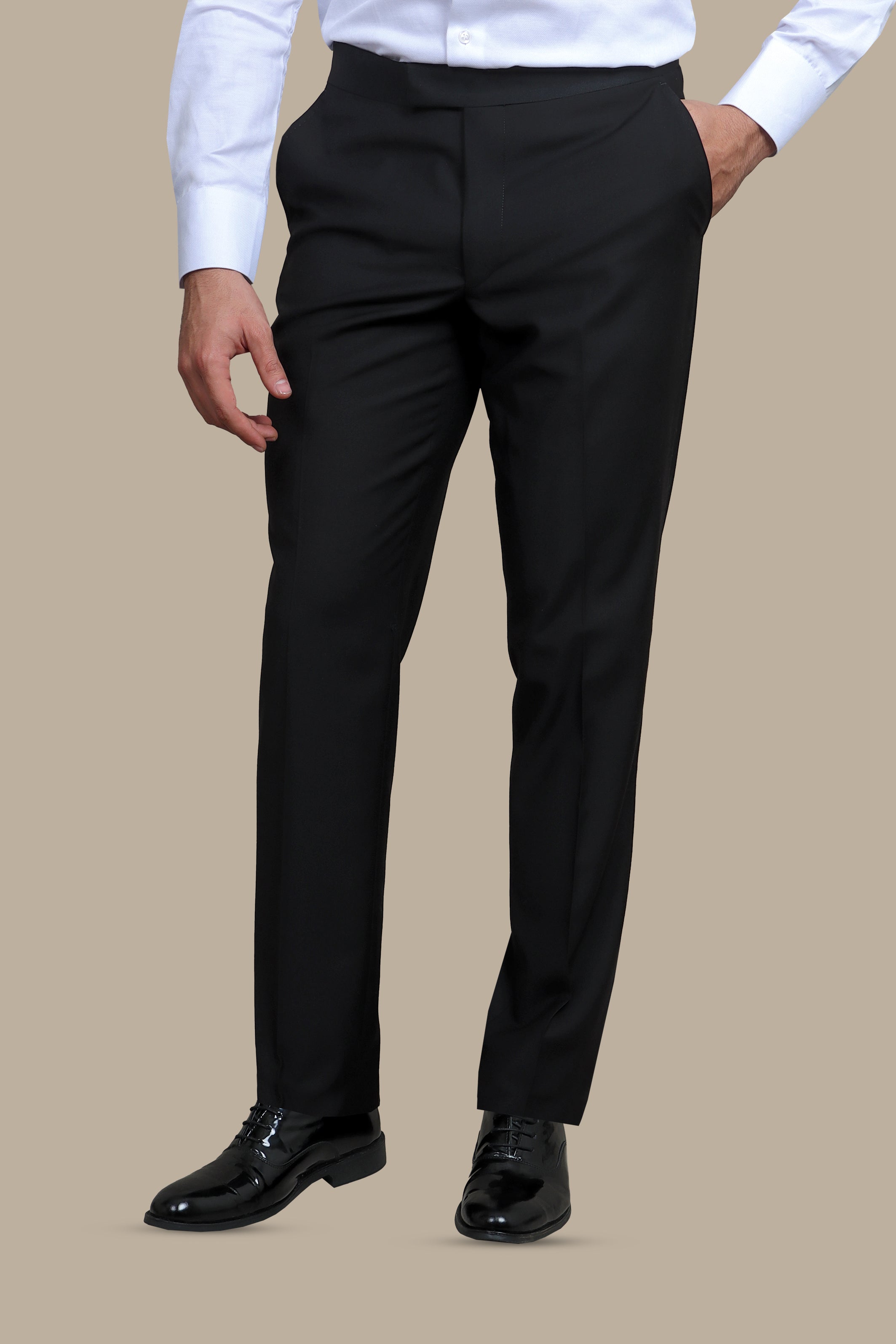 Midnight Elegance: Black Tuxedo Trousers with Sophisticated Satin Band