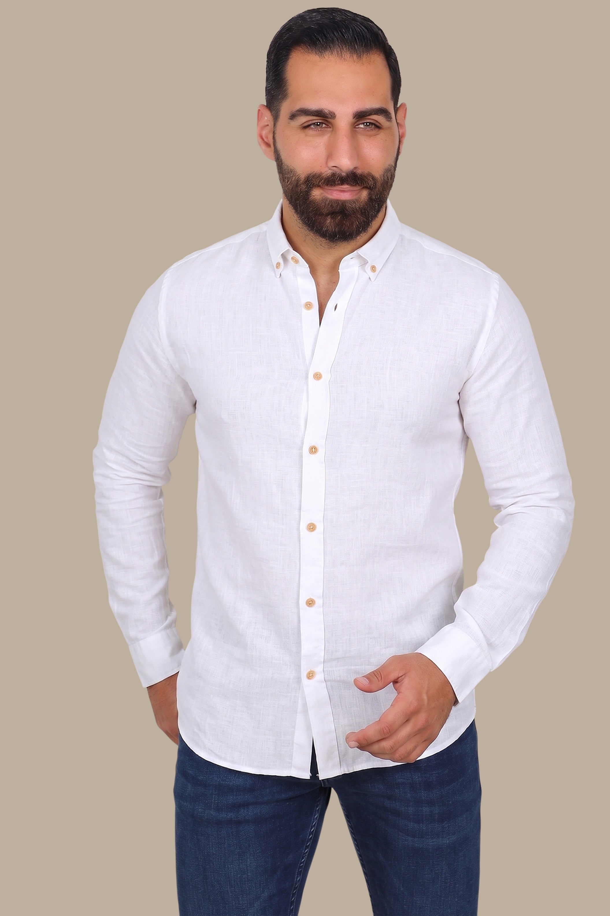 White Linen Collar Shirt