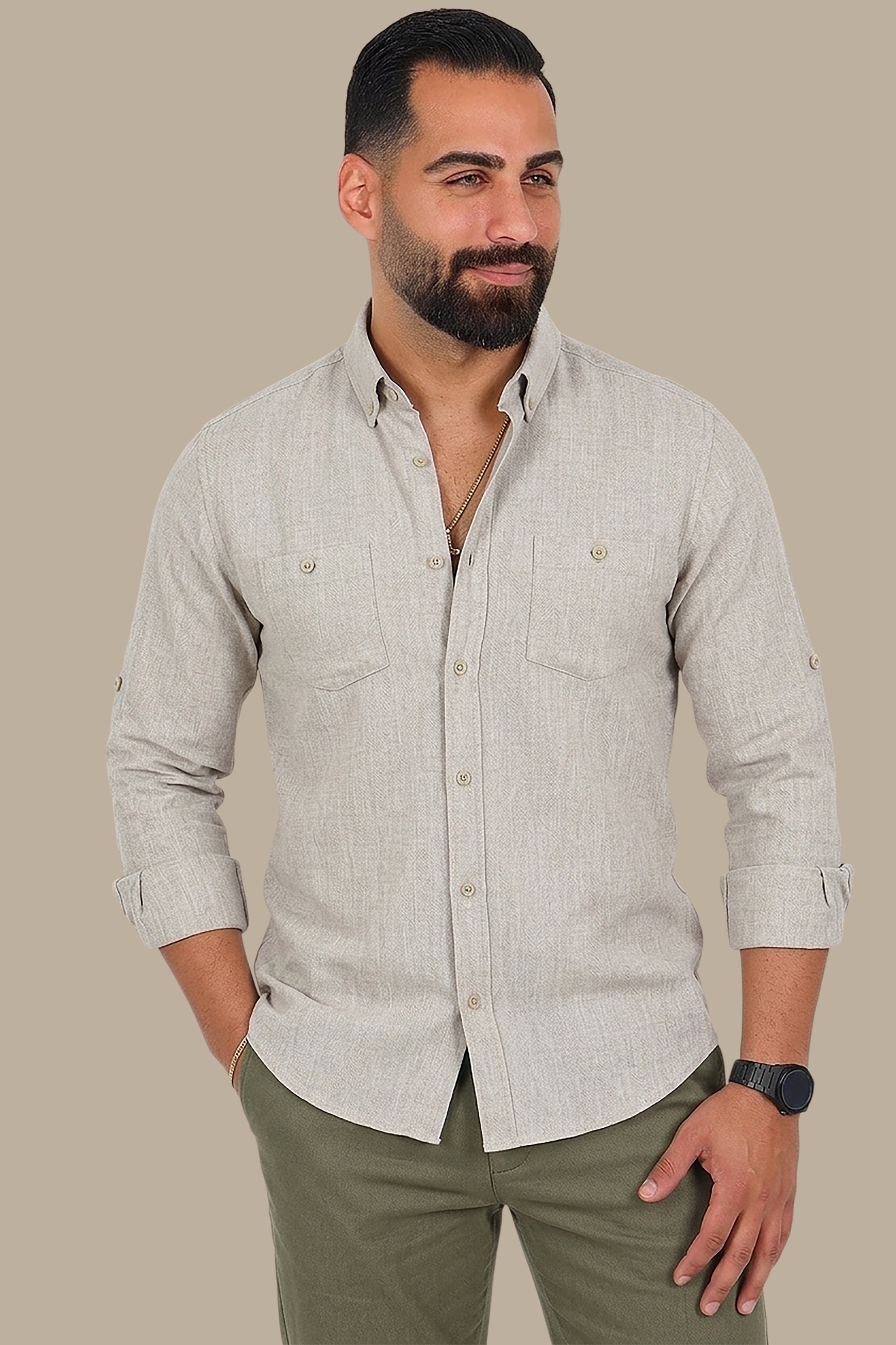 Beige Linen Collar Shirt