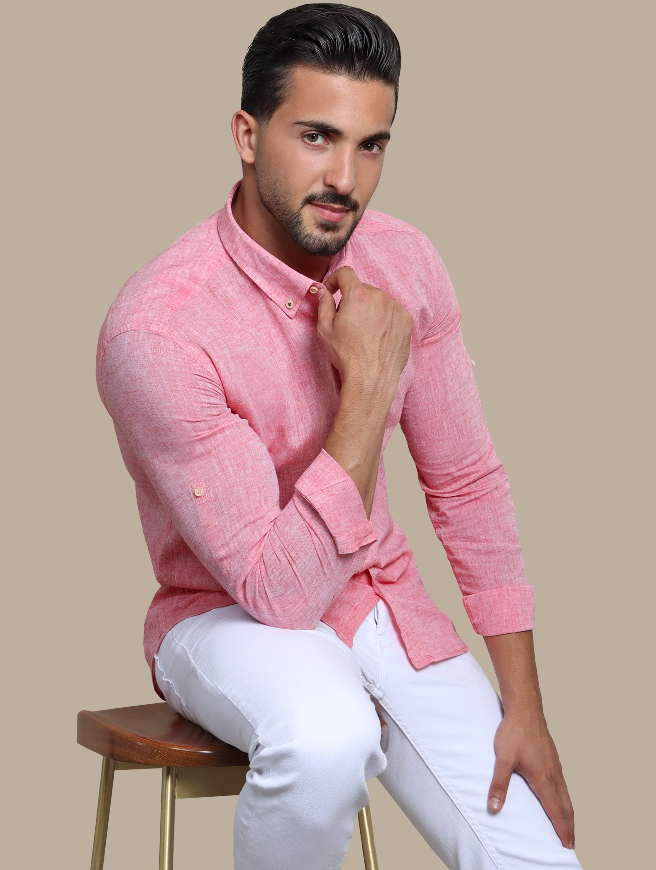 Shirt Linen Basic Colar | Coral