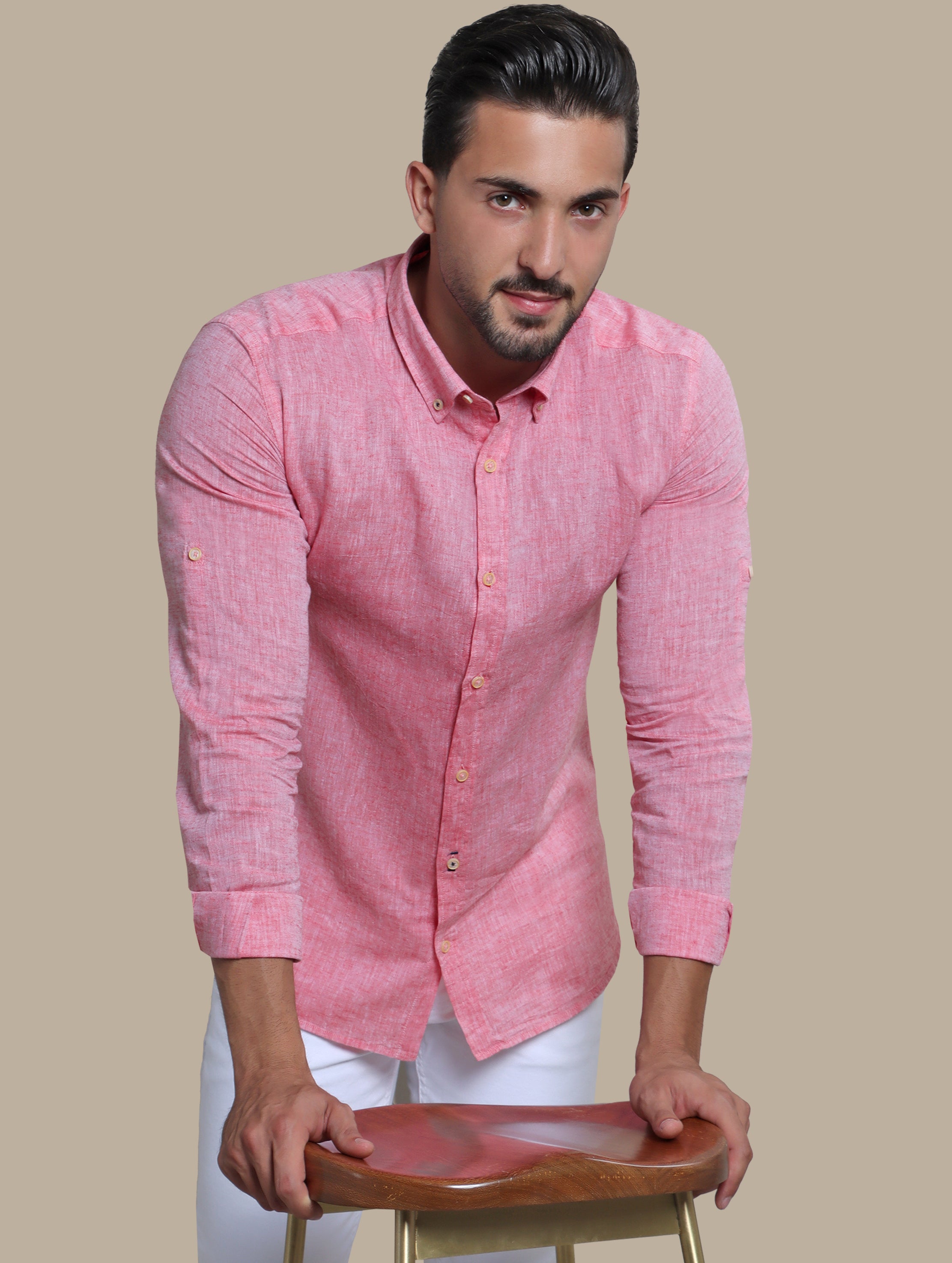 Shirt Linen Basic Colar | Coral