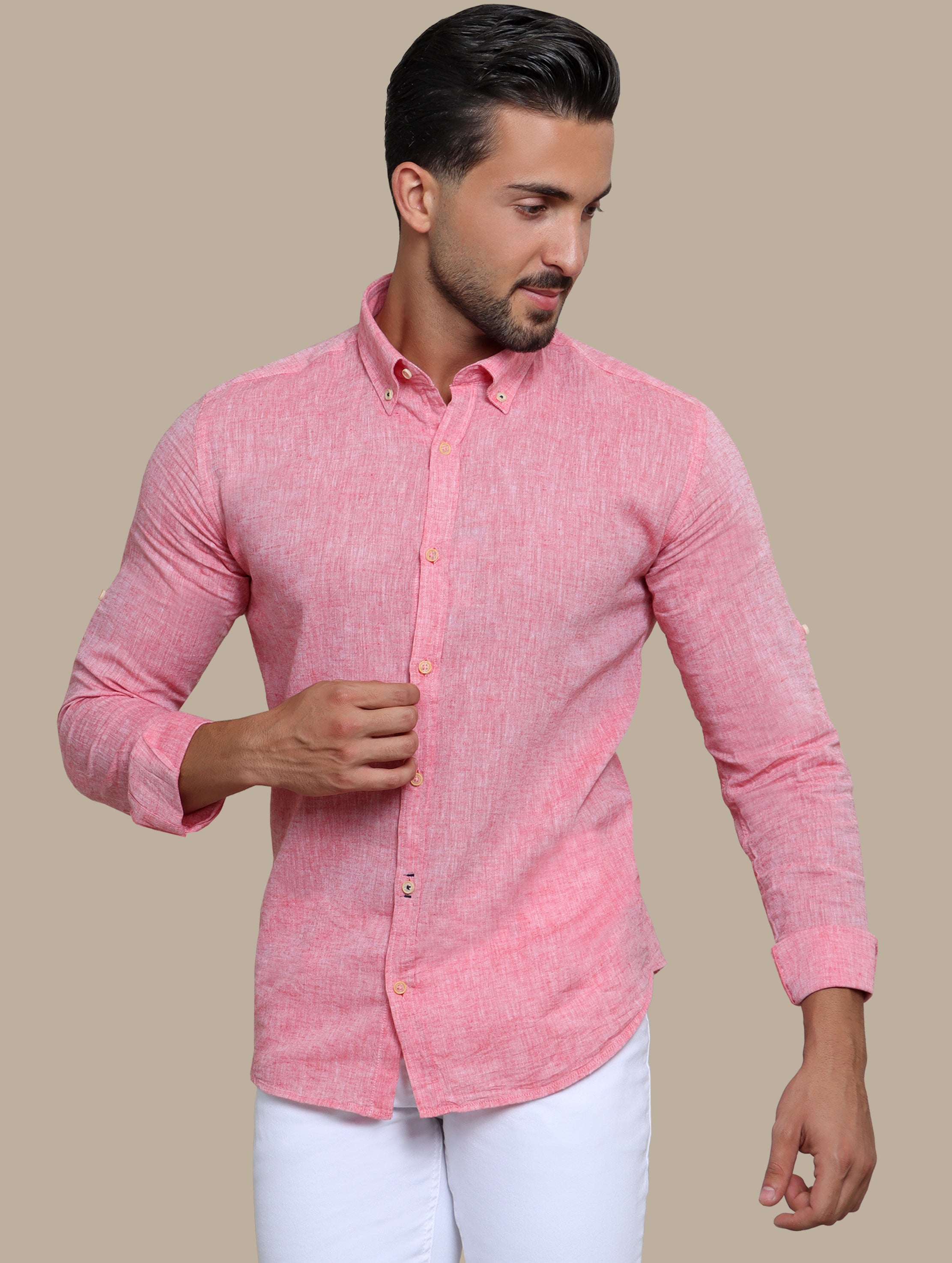 Shirt Linen Basic Colar | Coral