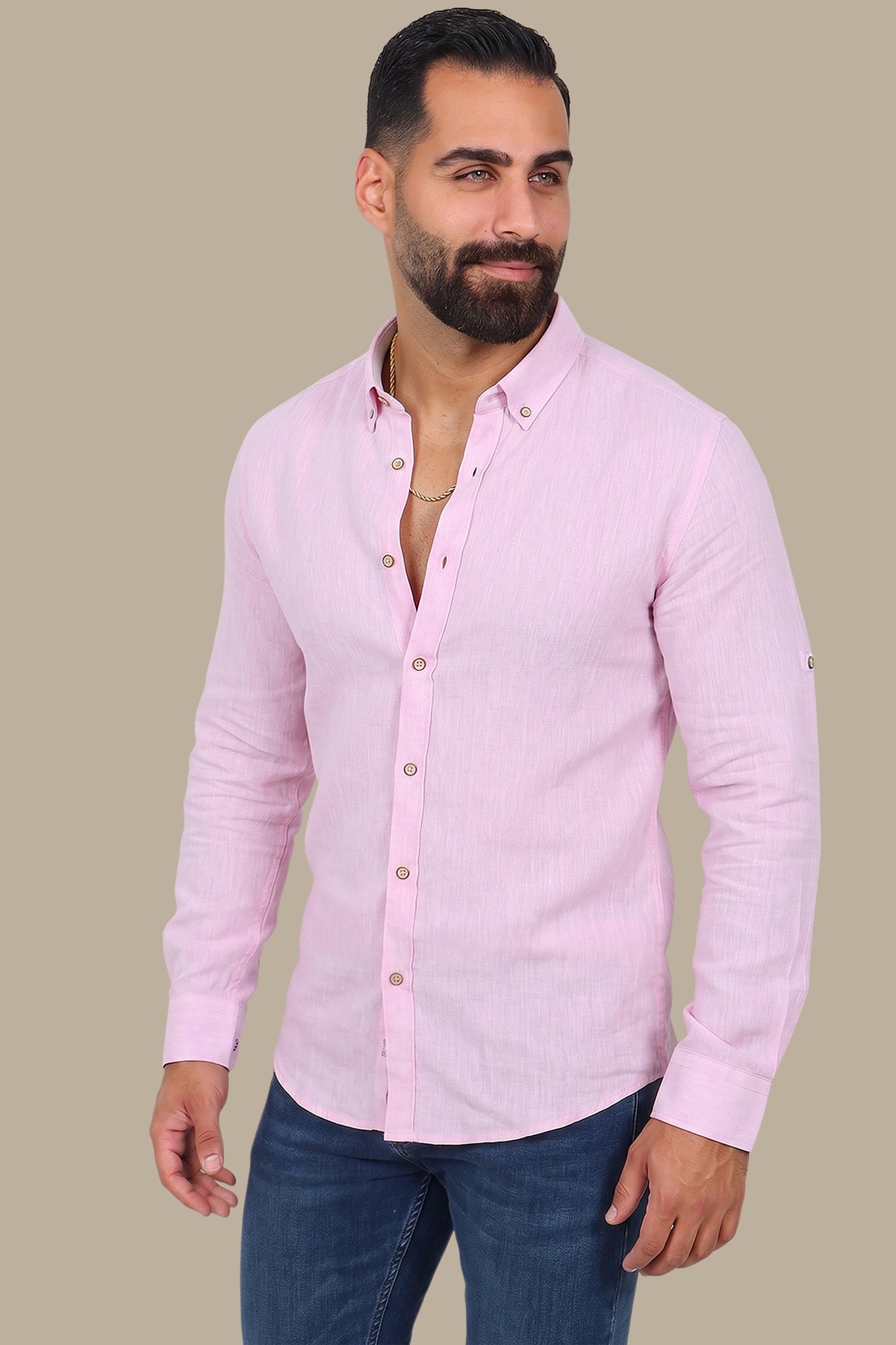 Chic Linen Shirt with Printed Collar
