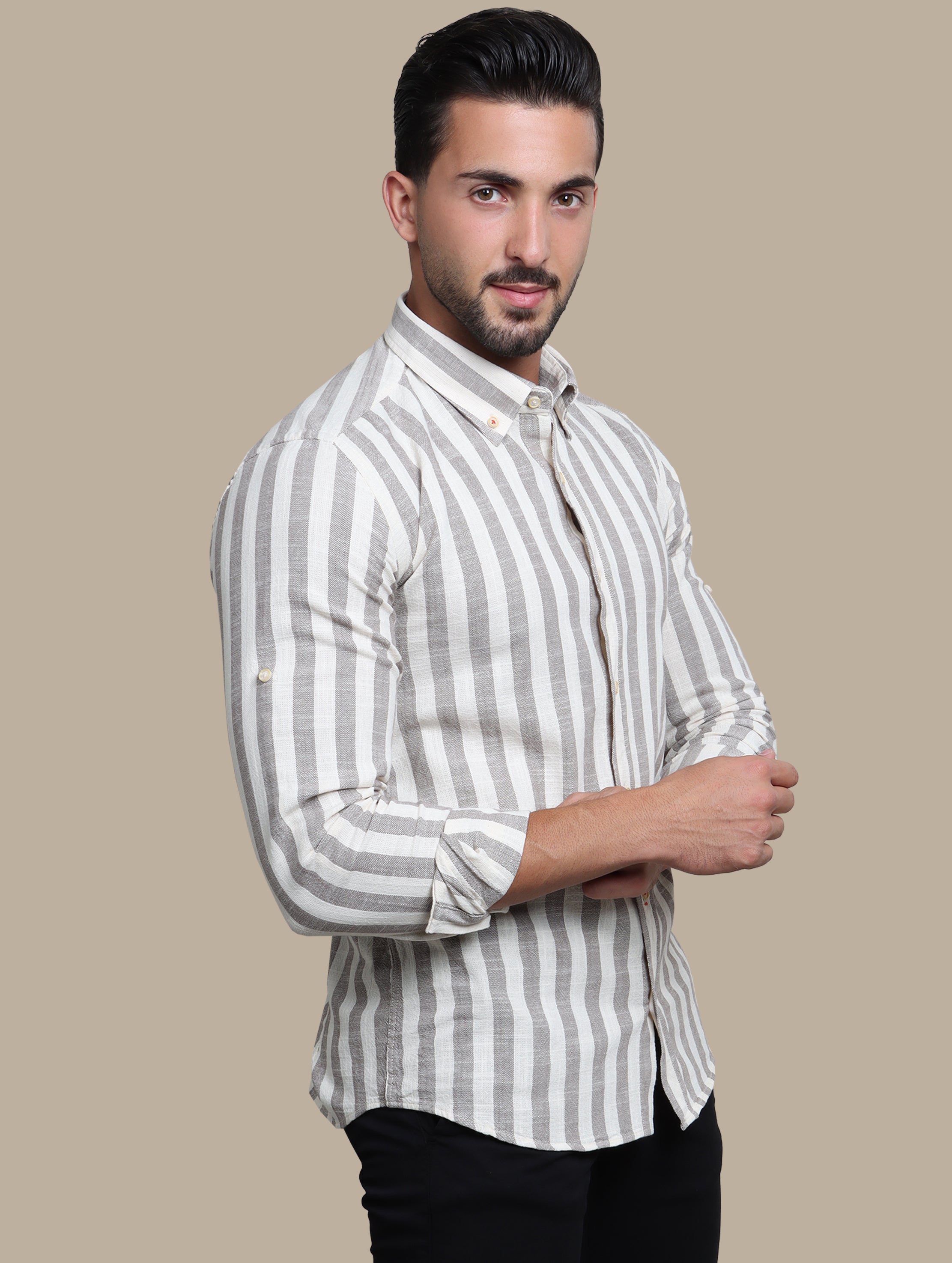 Shirt Linen with Wide Stripes | Brown