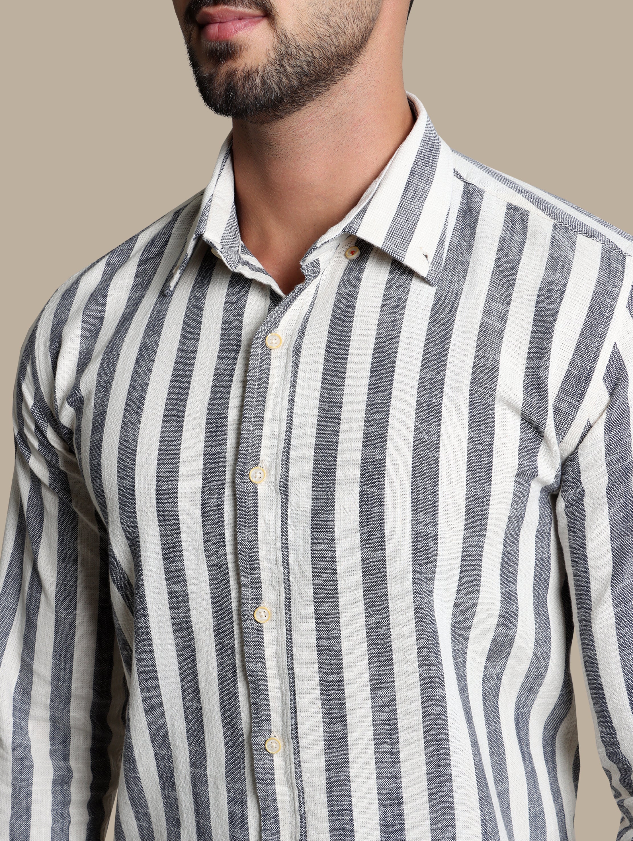 Navy Wide Stripe Linen Shirt