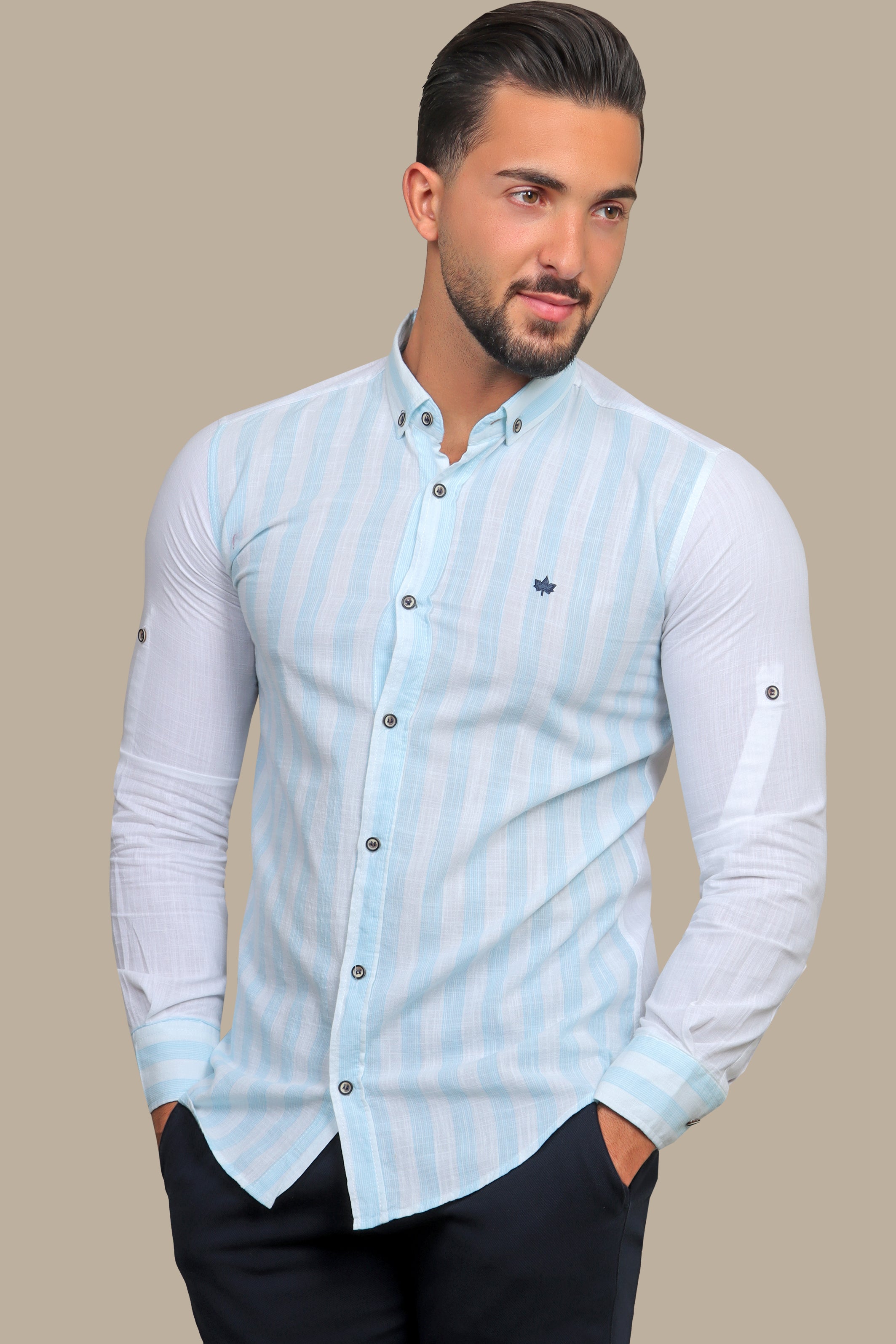 Aqua Linen Striped Shirt