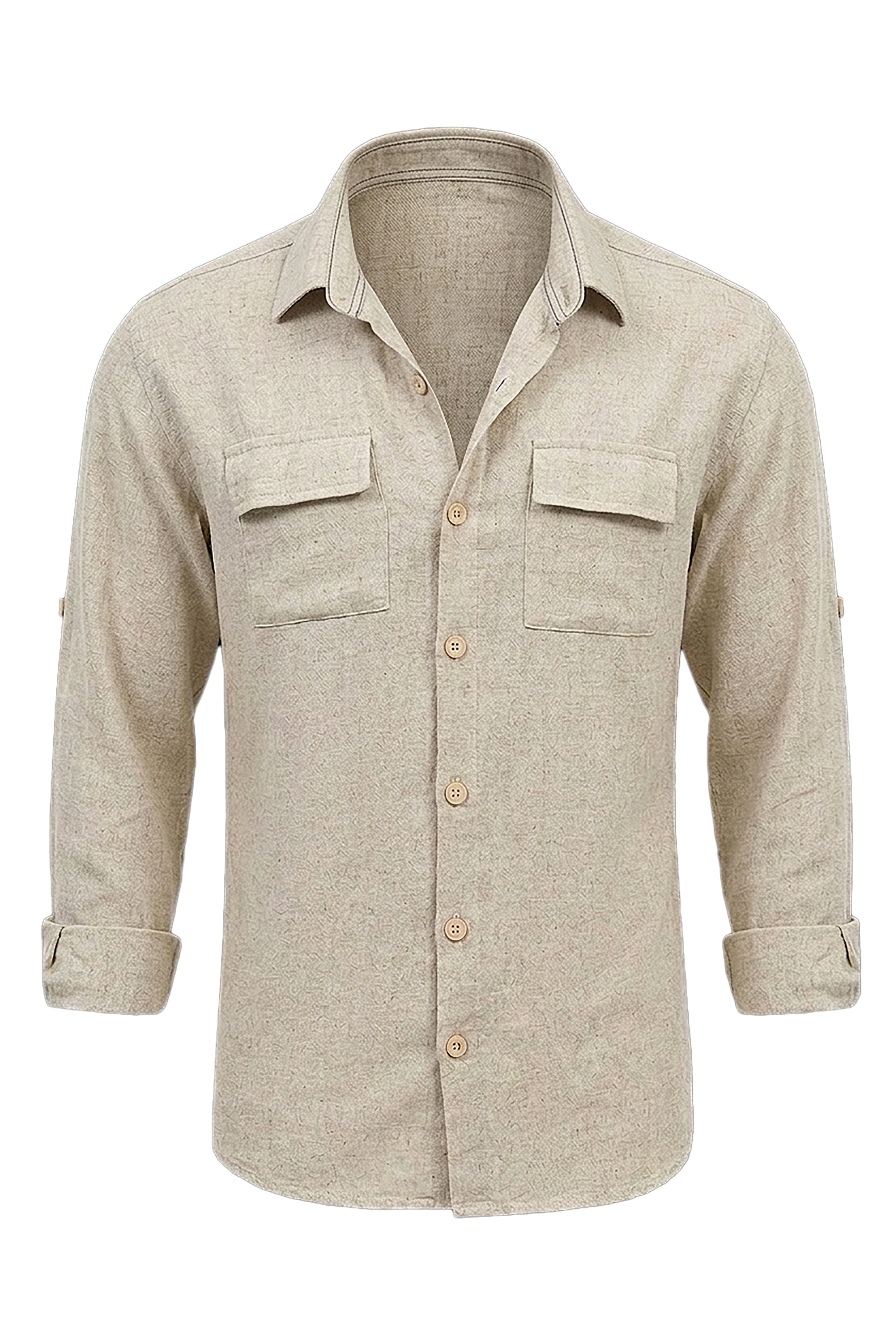 Classic Beige Linen Shirt with Flap Pockets