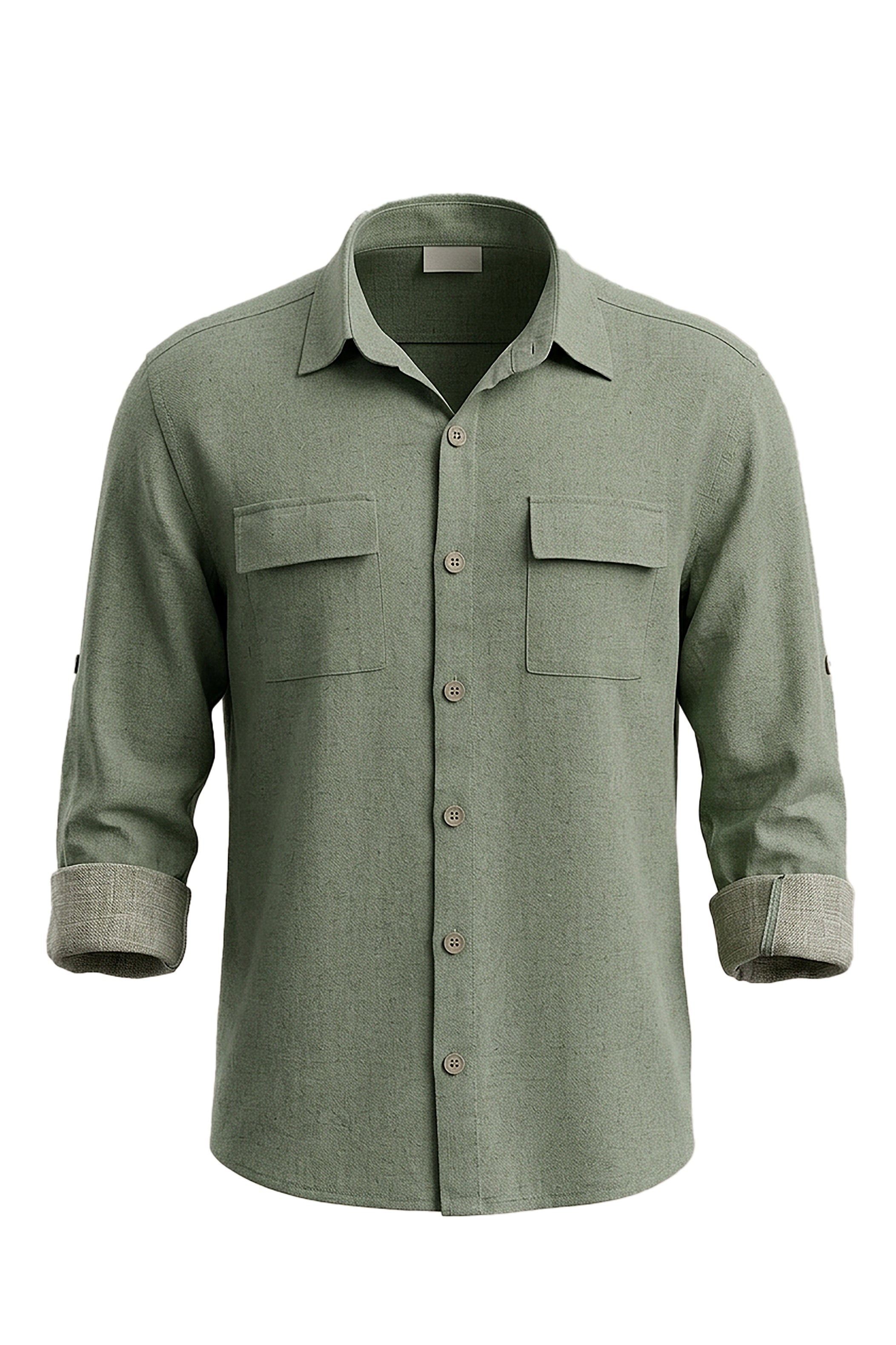 Olive Linen Shirt with Flap Pockets
