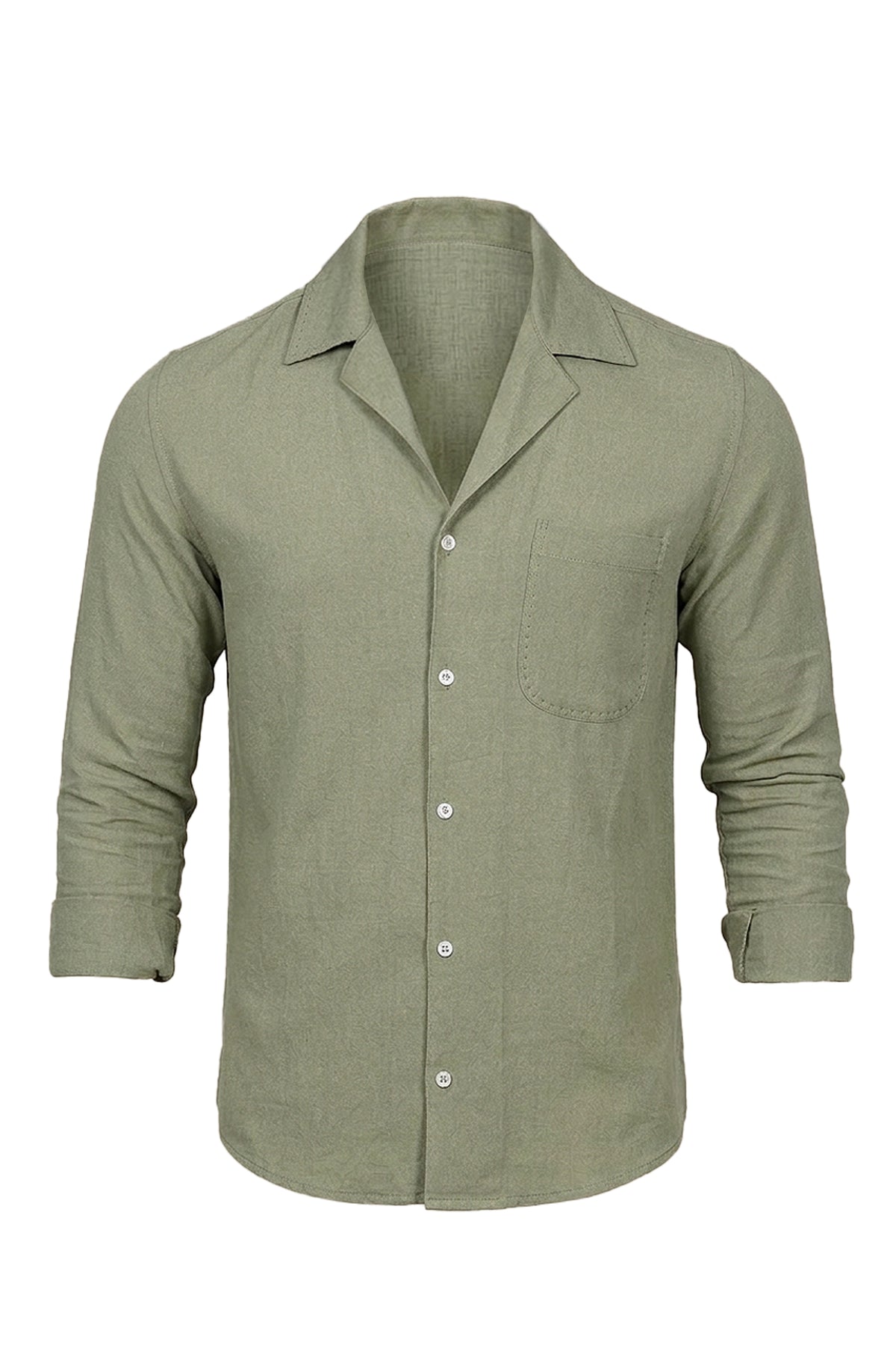 Olive Linen Patch Djellaba Shirt