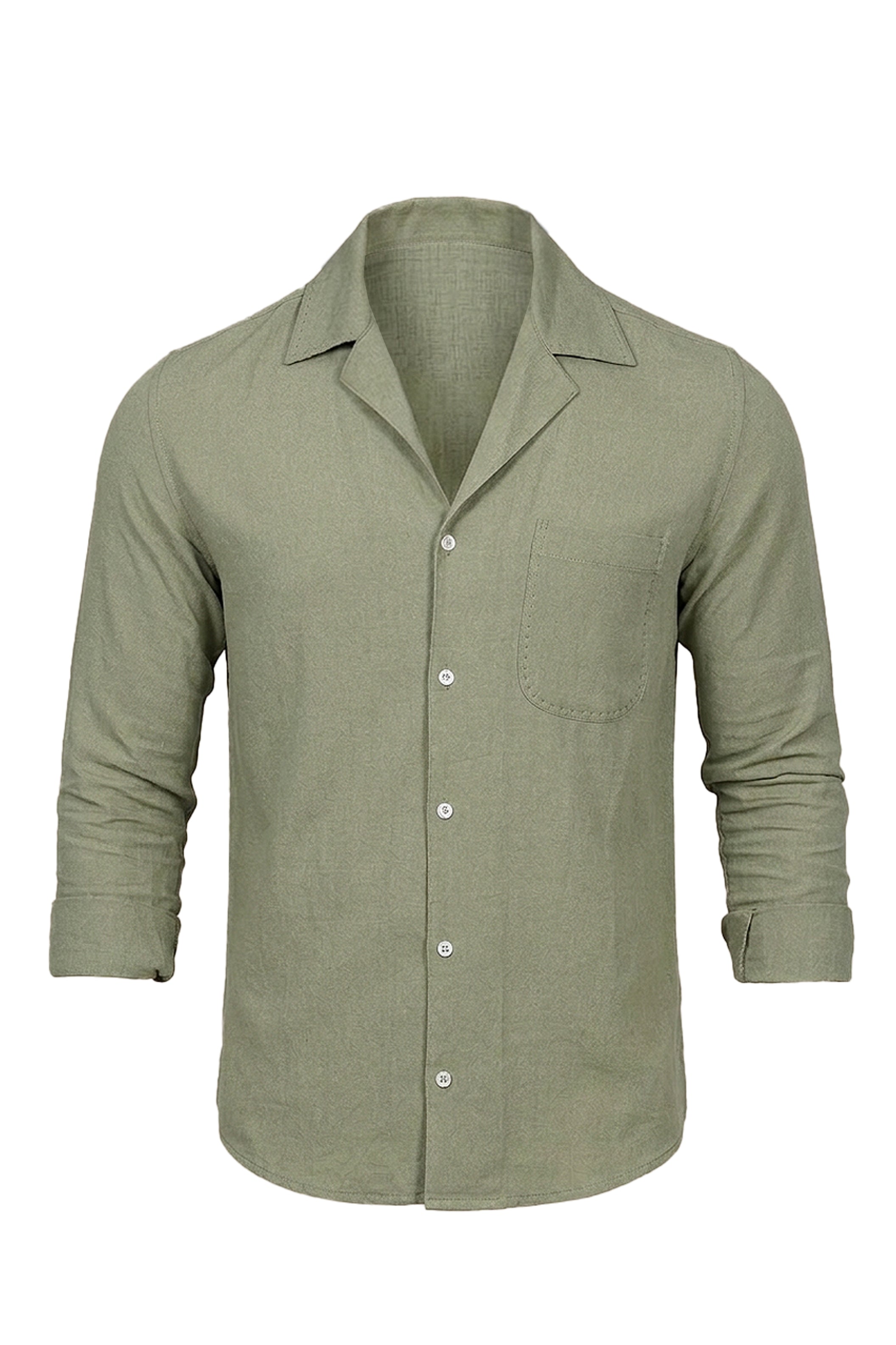 Olive Linen Patch Djellaba Shirt