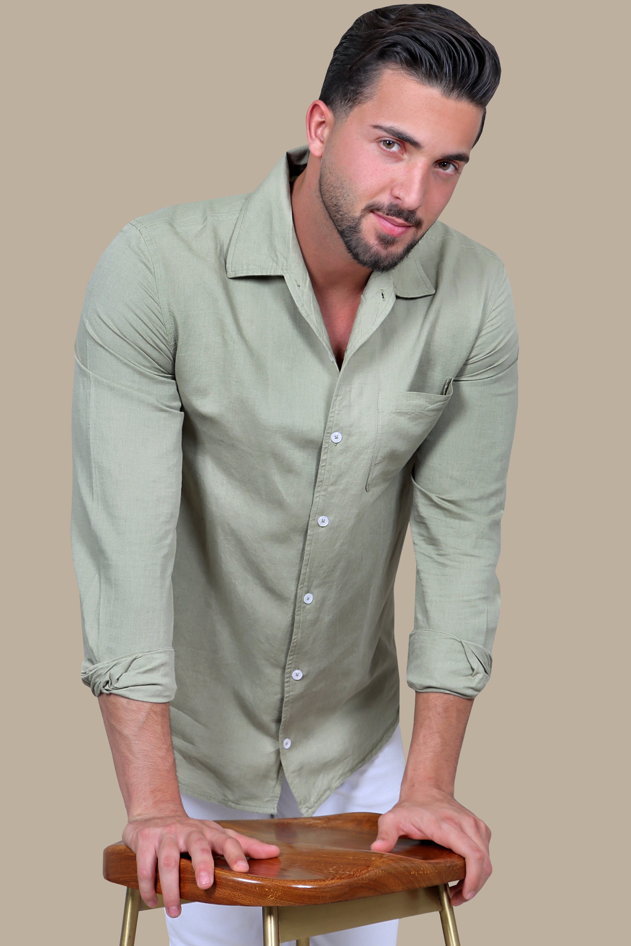 Shirt Linen With Patch Pocket | Olive