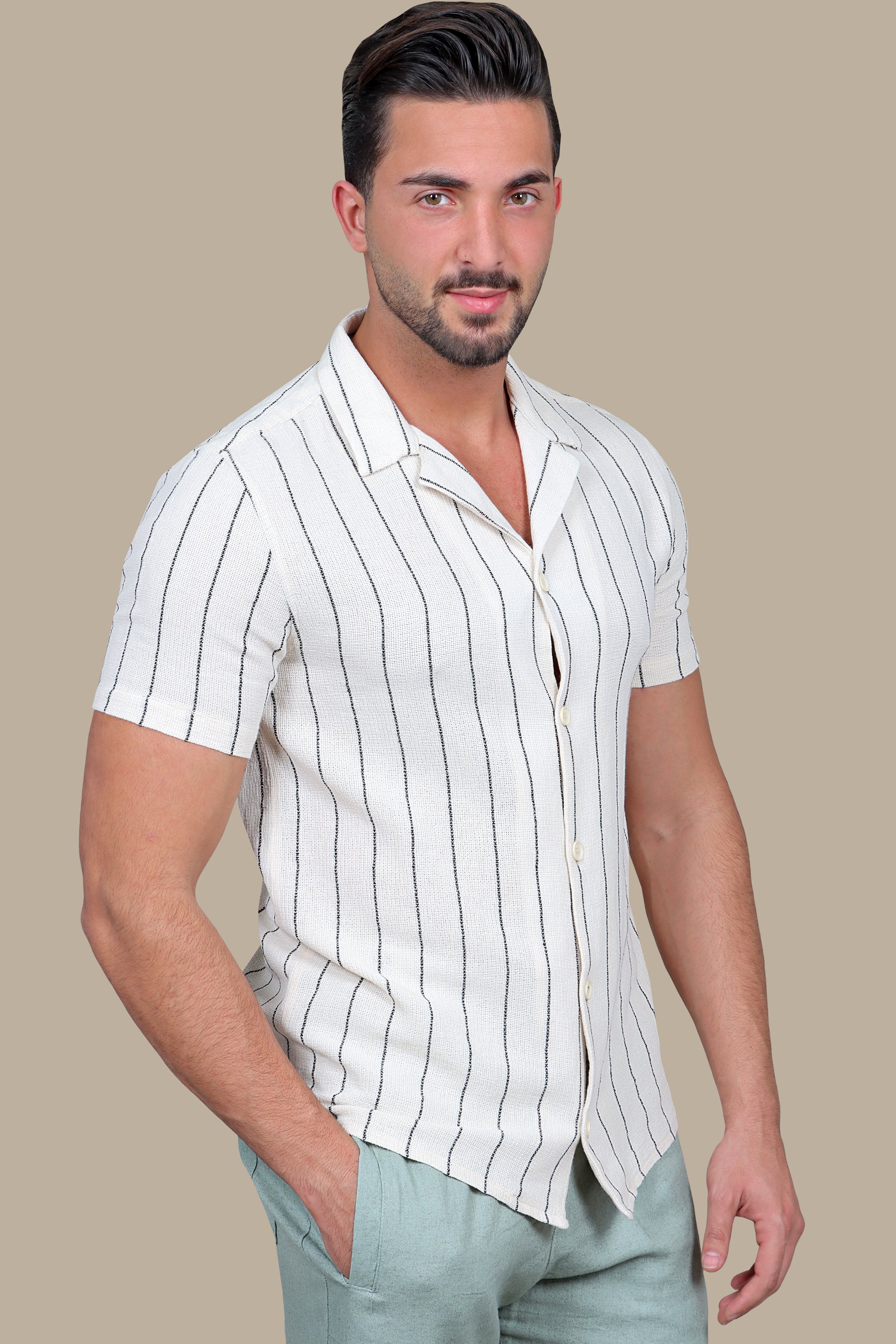 Shirt Canvas Black Stripes | Beige