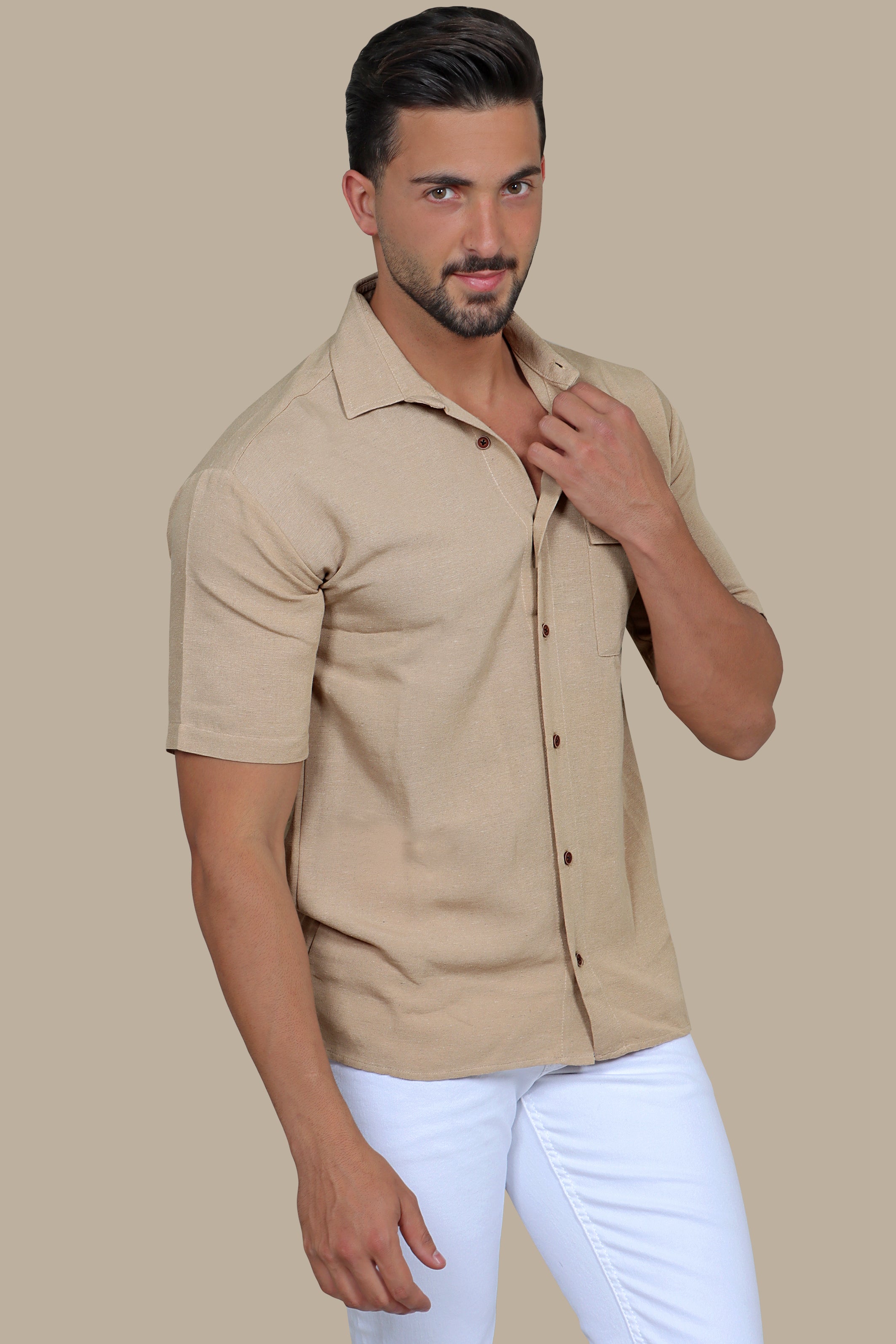 Shirt Linen 1 Pocket Short Sleeve | Camel