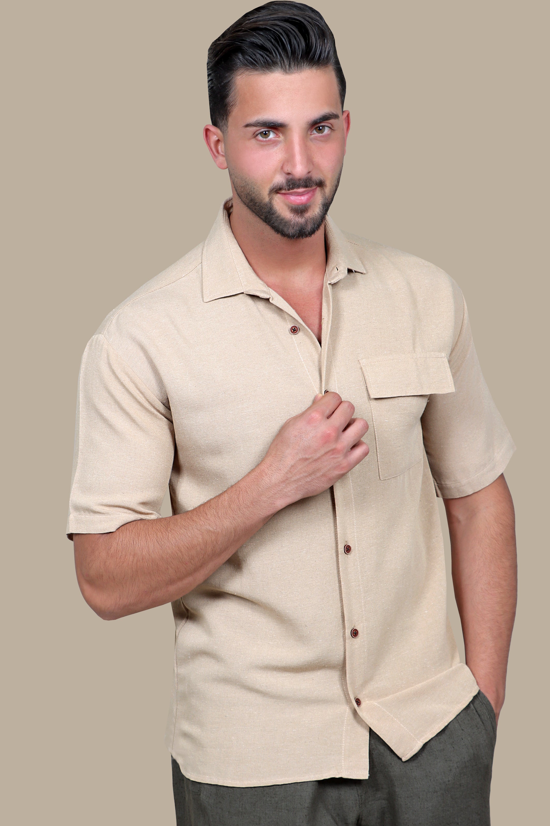 Shirt Linen 1 Pocket Short Sleeve | Camel