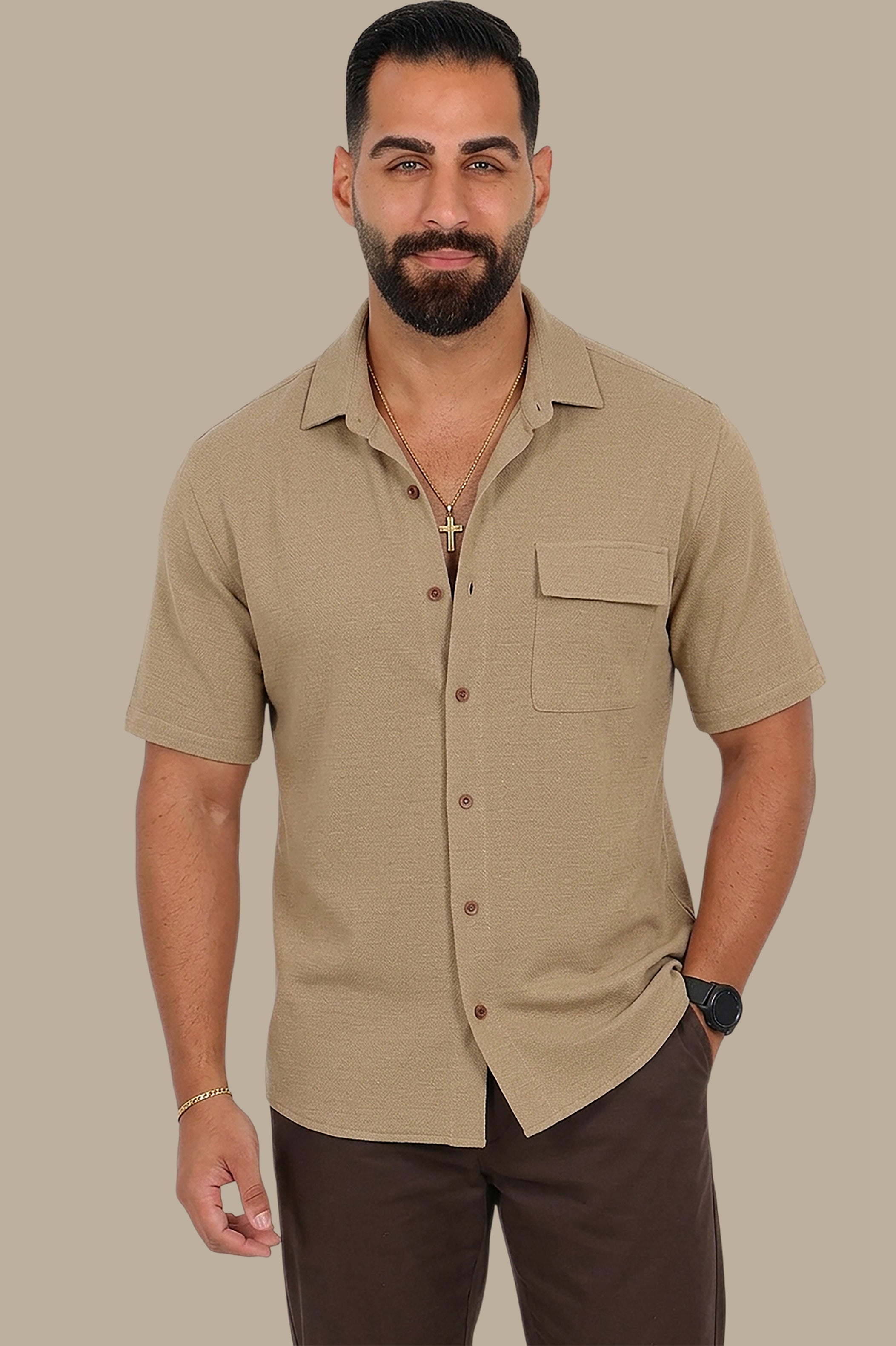 Shirt Linen 1 Pocket Short Sleeve | Camel