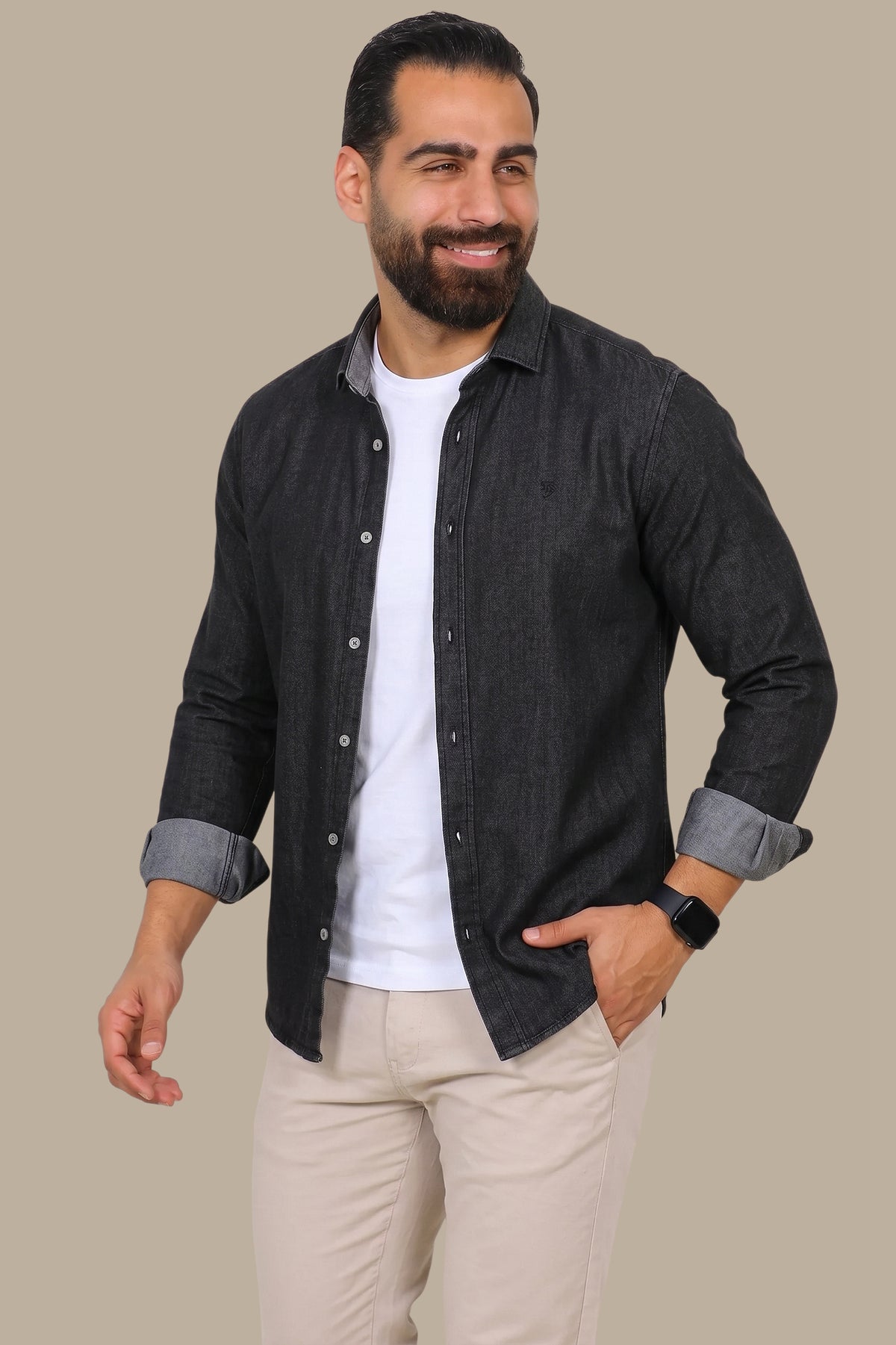 Blue Denim Shirt with Inner Print Detail