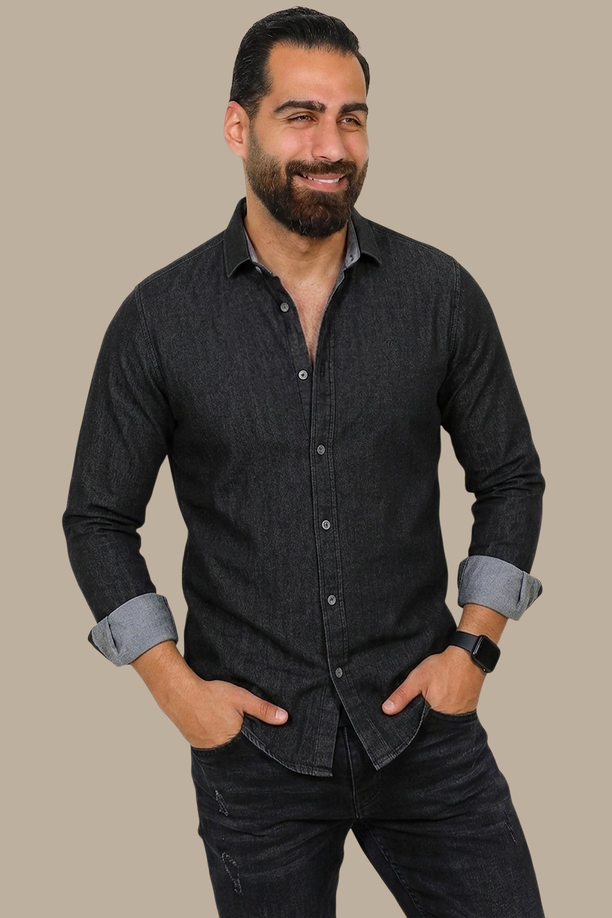 Blue Denim Shirt with Inner Print Detail
