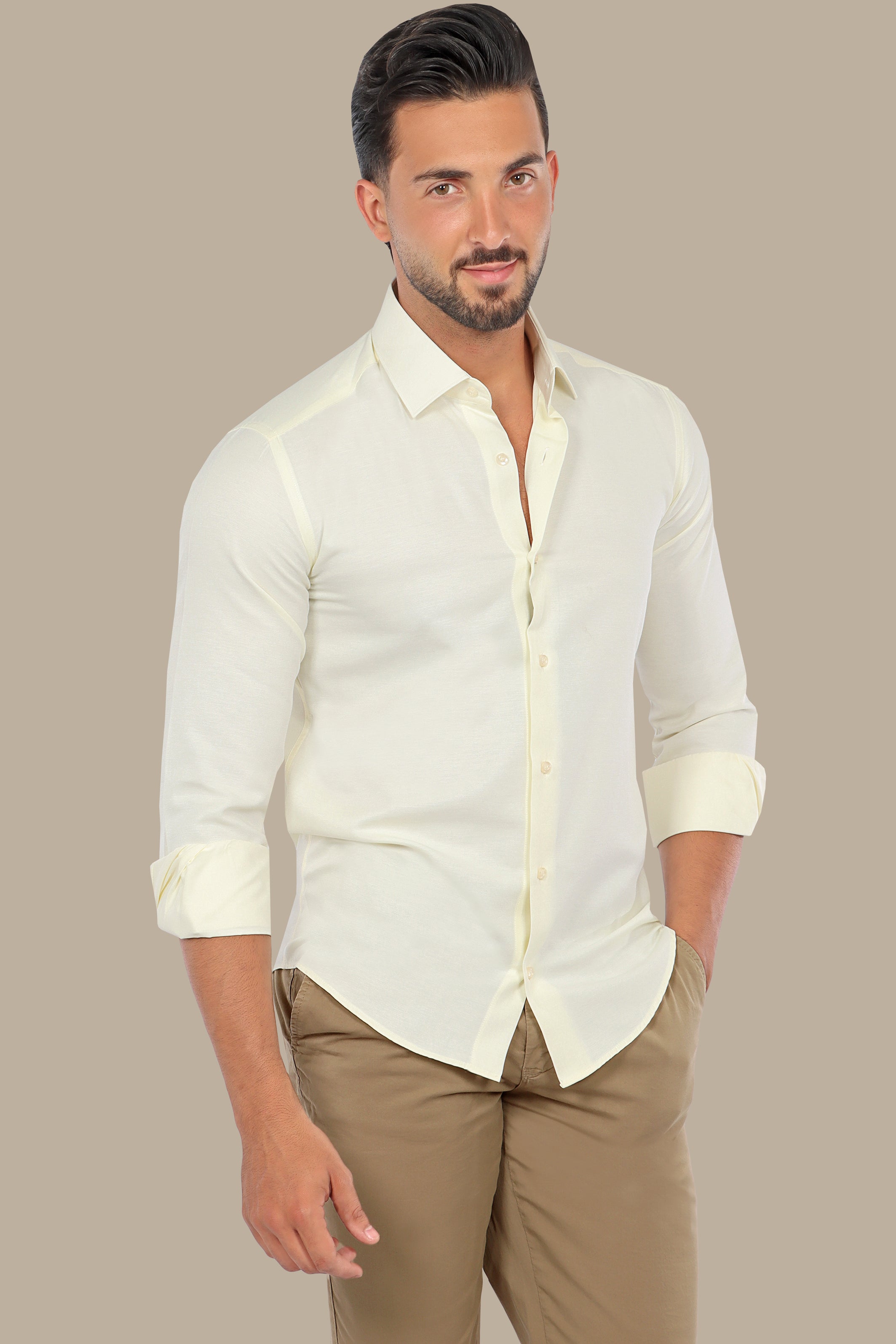 Sunshine Slim Fit: Yellow Chambray Shirt