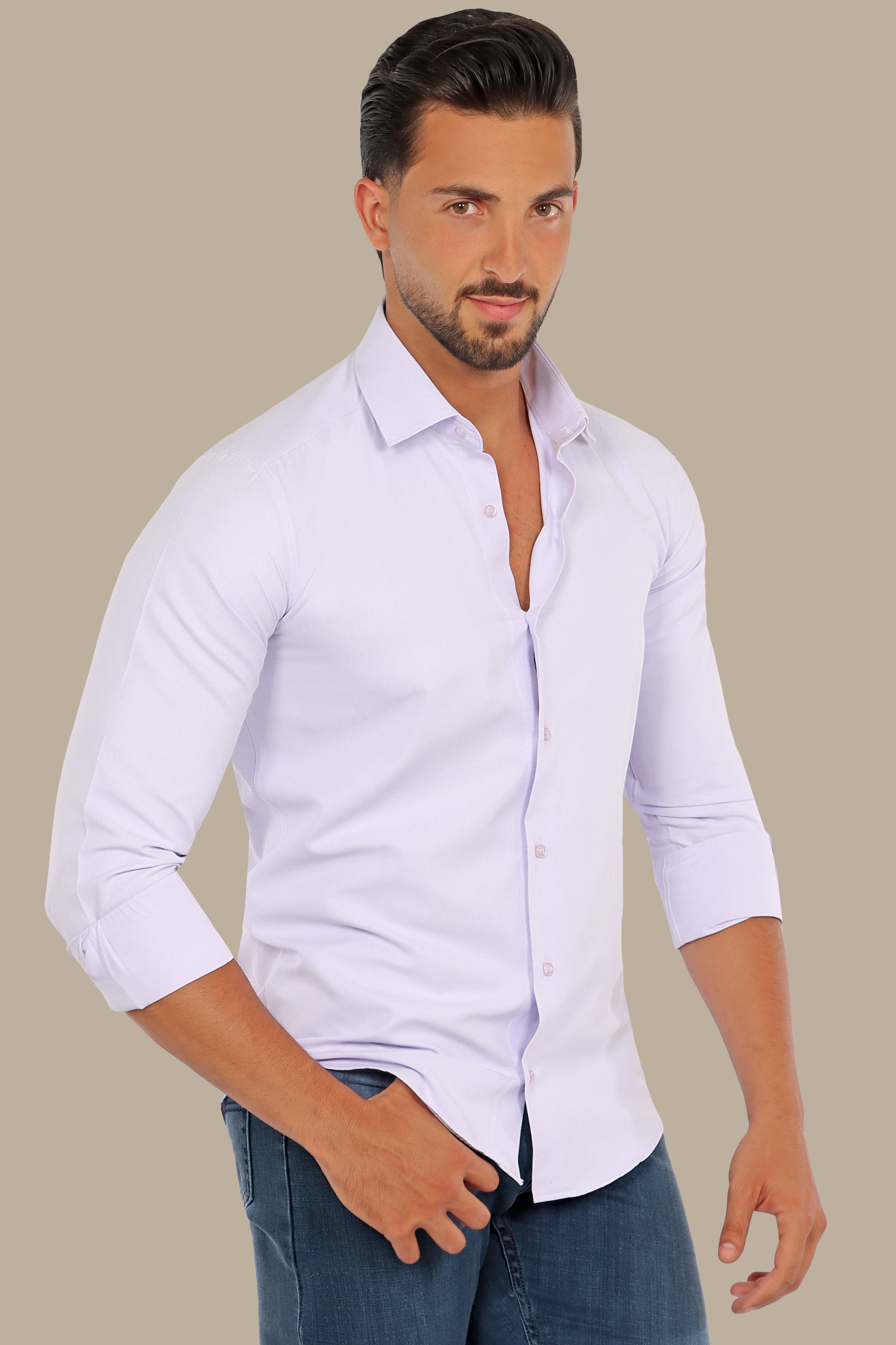 Refined Style: Purple Slim Fit Chambray Shirt