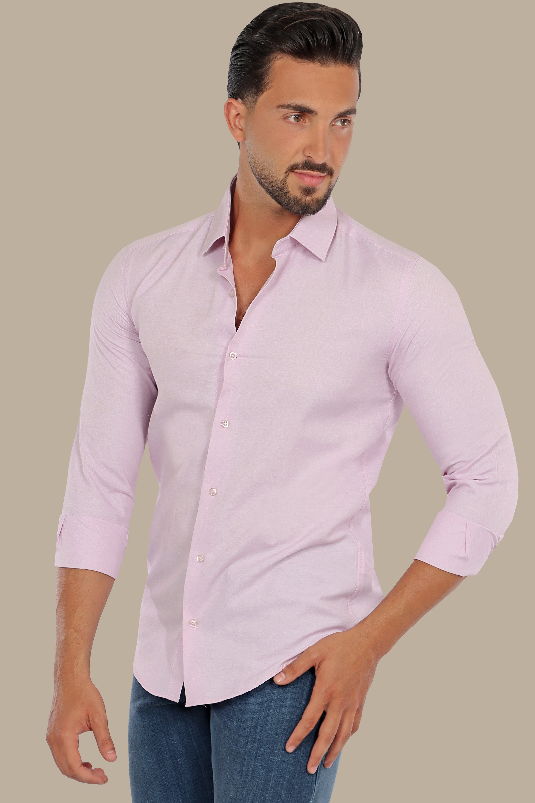 Modern Elegance: Pink Slim Chambray Shirt