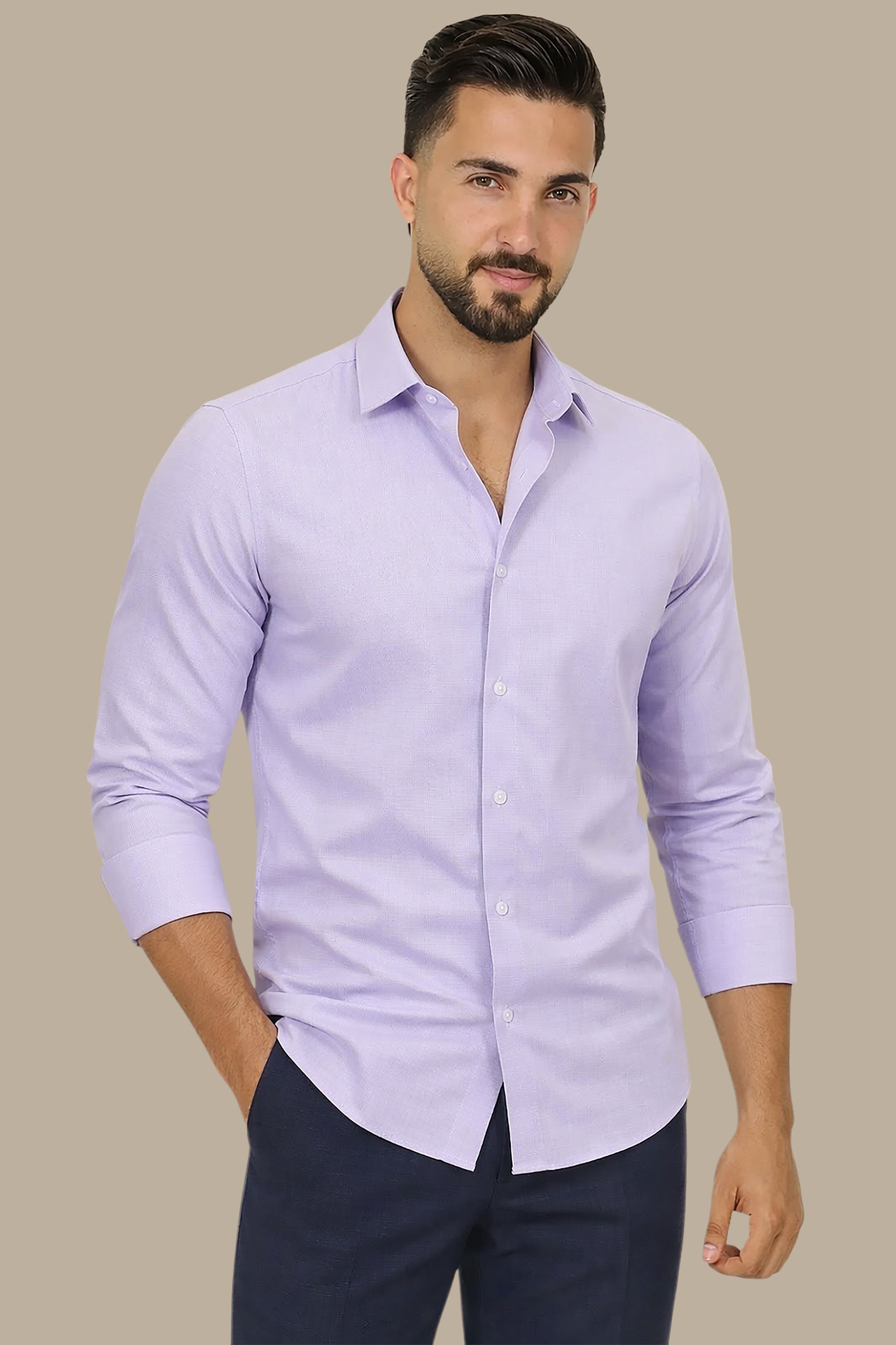 Regal Elegance: Purple Chambray Slim Fit Shirt for Distinctive Style