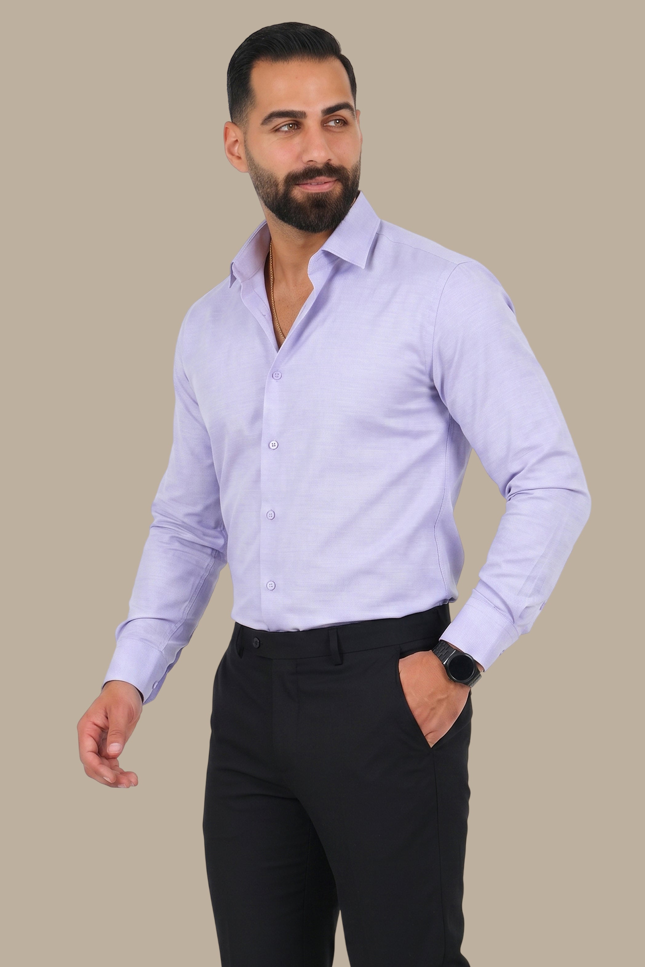 Regal Elegance: Purple Chambray Slim Fit Shirt for Distinctive Style
