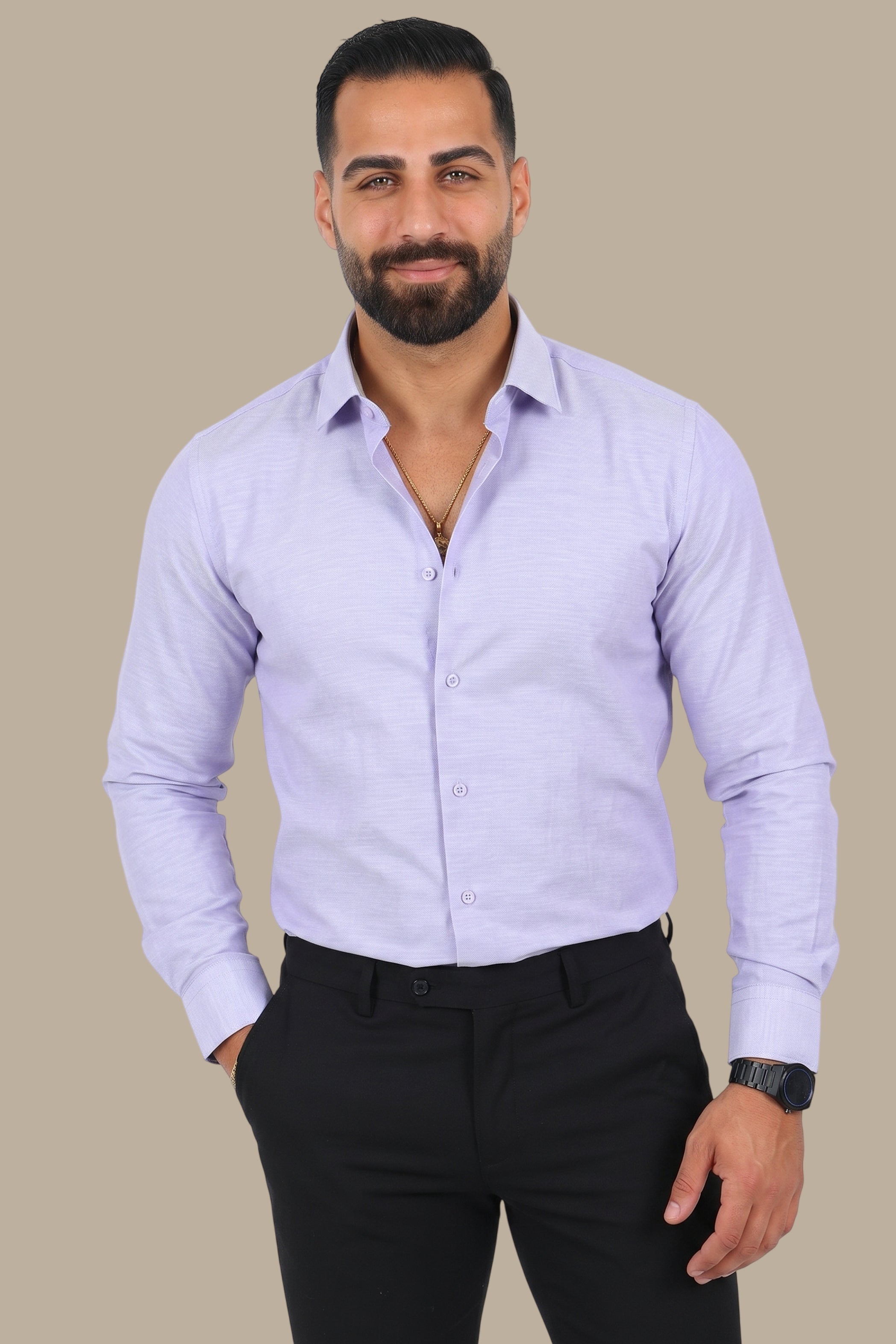 Regal Elegance: Purple Chambray Slim Fit Shirt for Distinctive Style