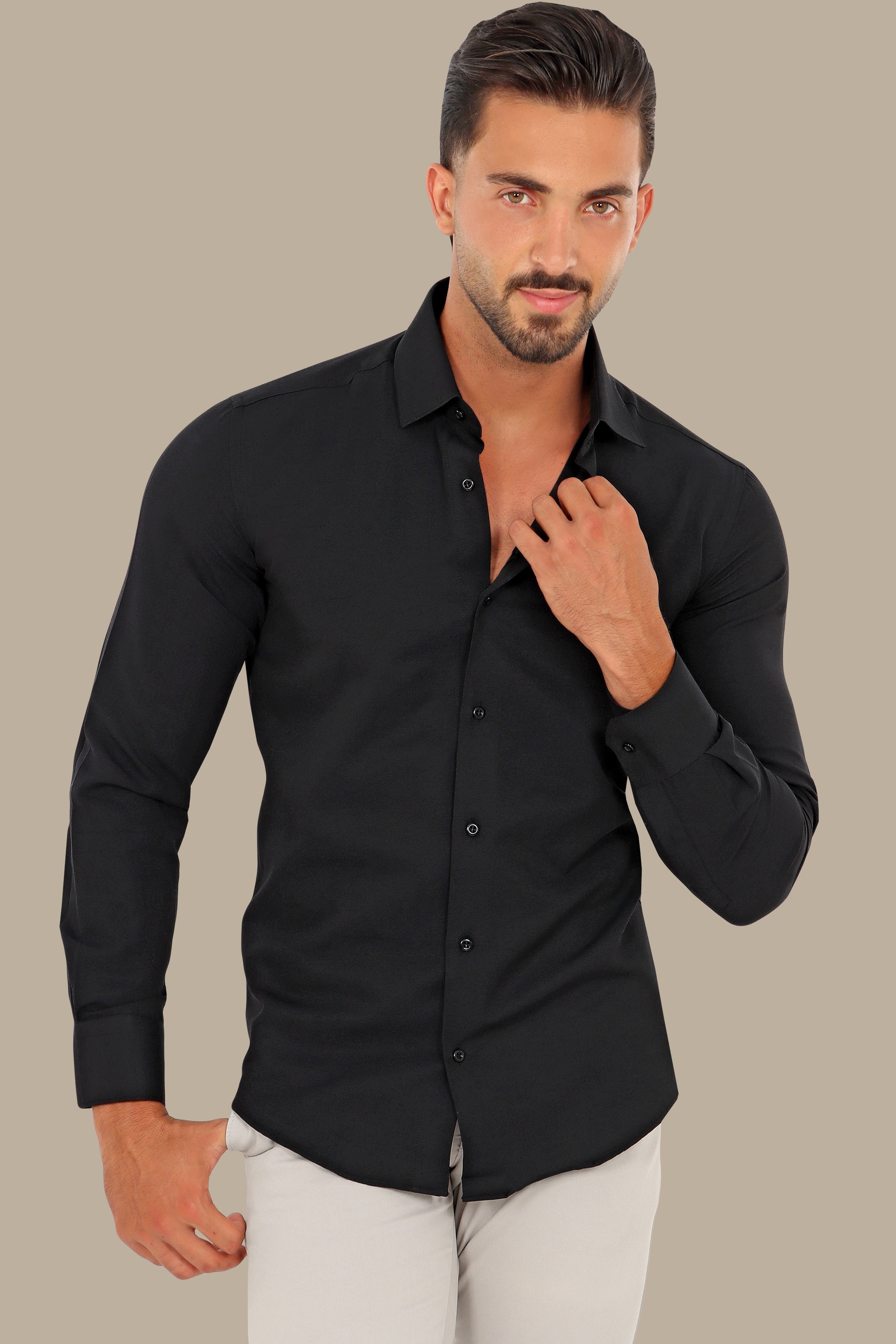 Black Chambray Slim-Fit Shirt