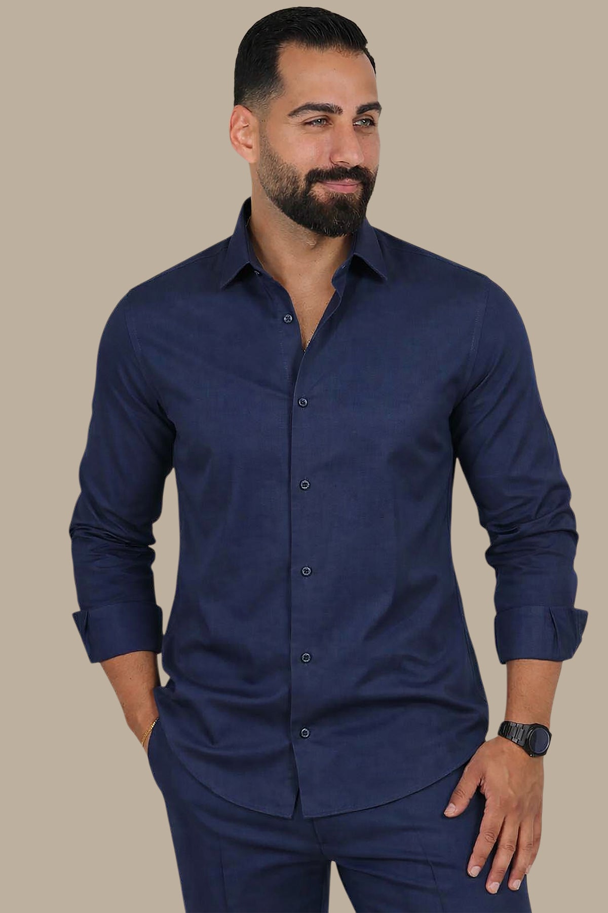 Navy Chambray Slim Fit Shirt