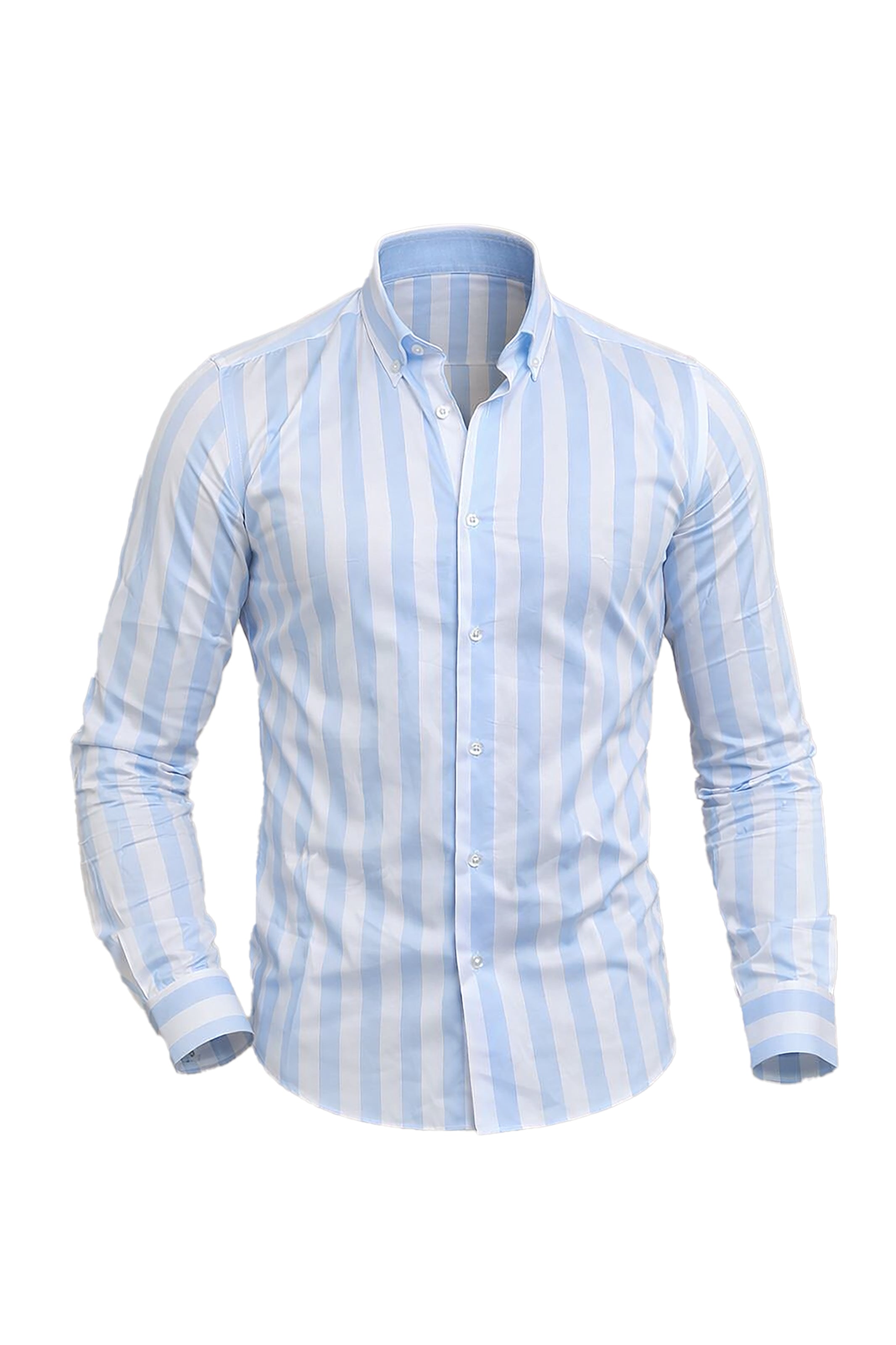 Serene Skies: Light Blue Wide Stripe Shirt