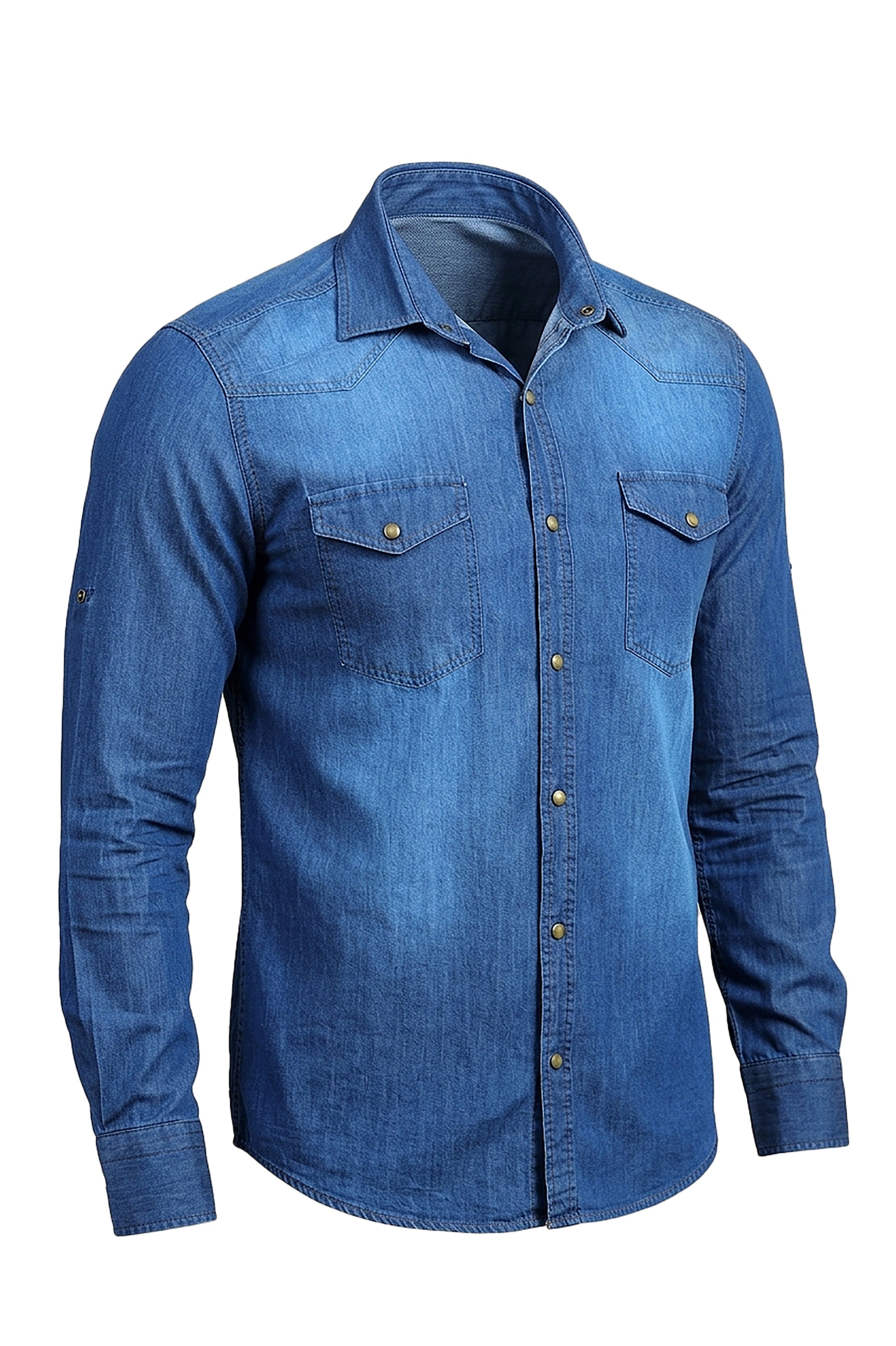 Classic Blue Denim Shirt with Flap Pockets
