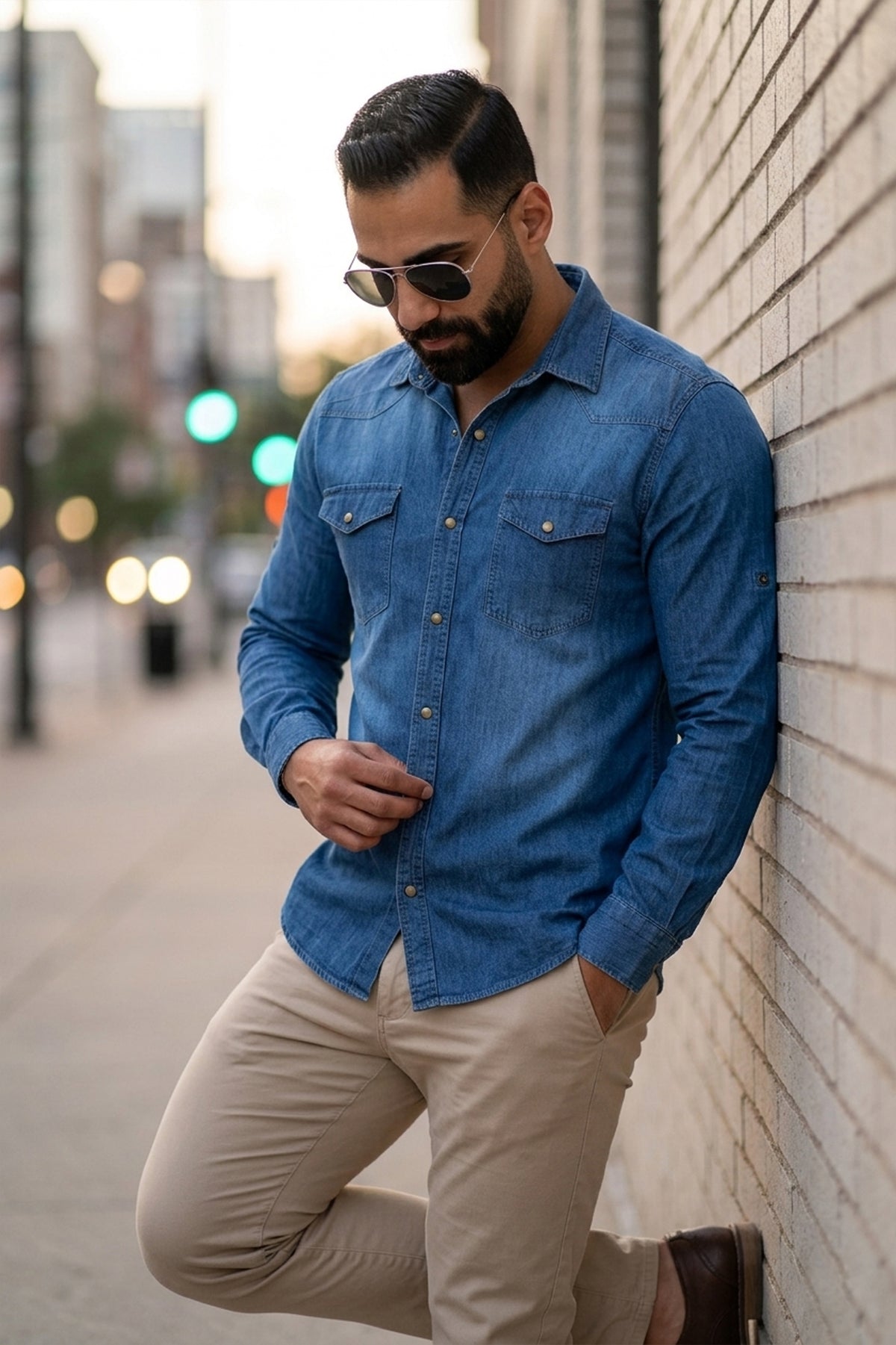 Classic Blue Denim Shirt with Flap Pockets