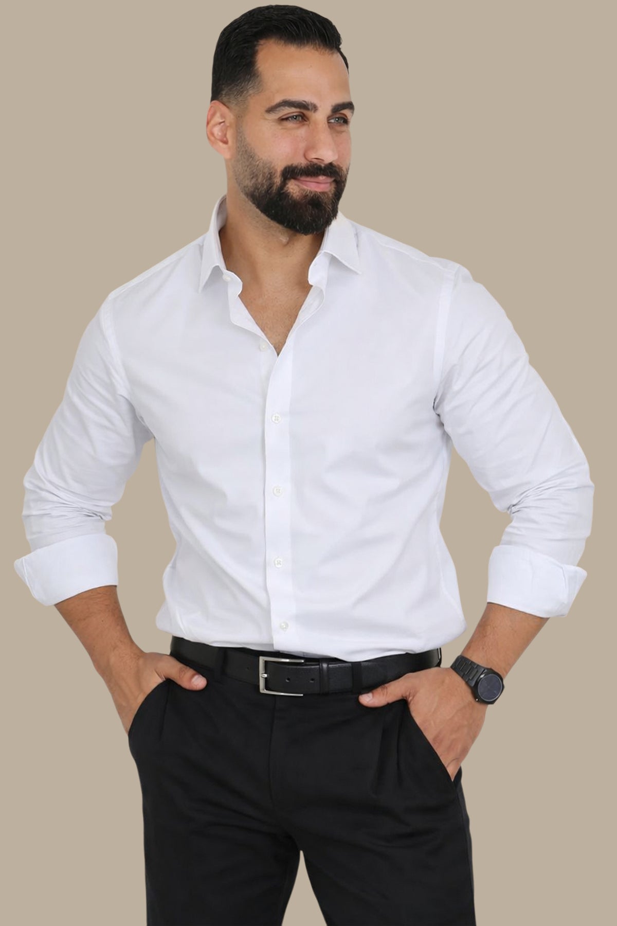 Shirt Col Cassé Hidden Button | White