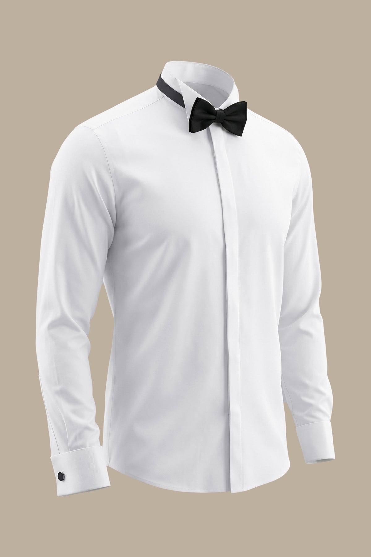 Elegant Whispers: White Tuxedo Shirt with Hidden Buttons