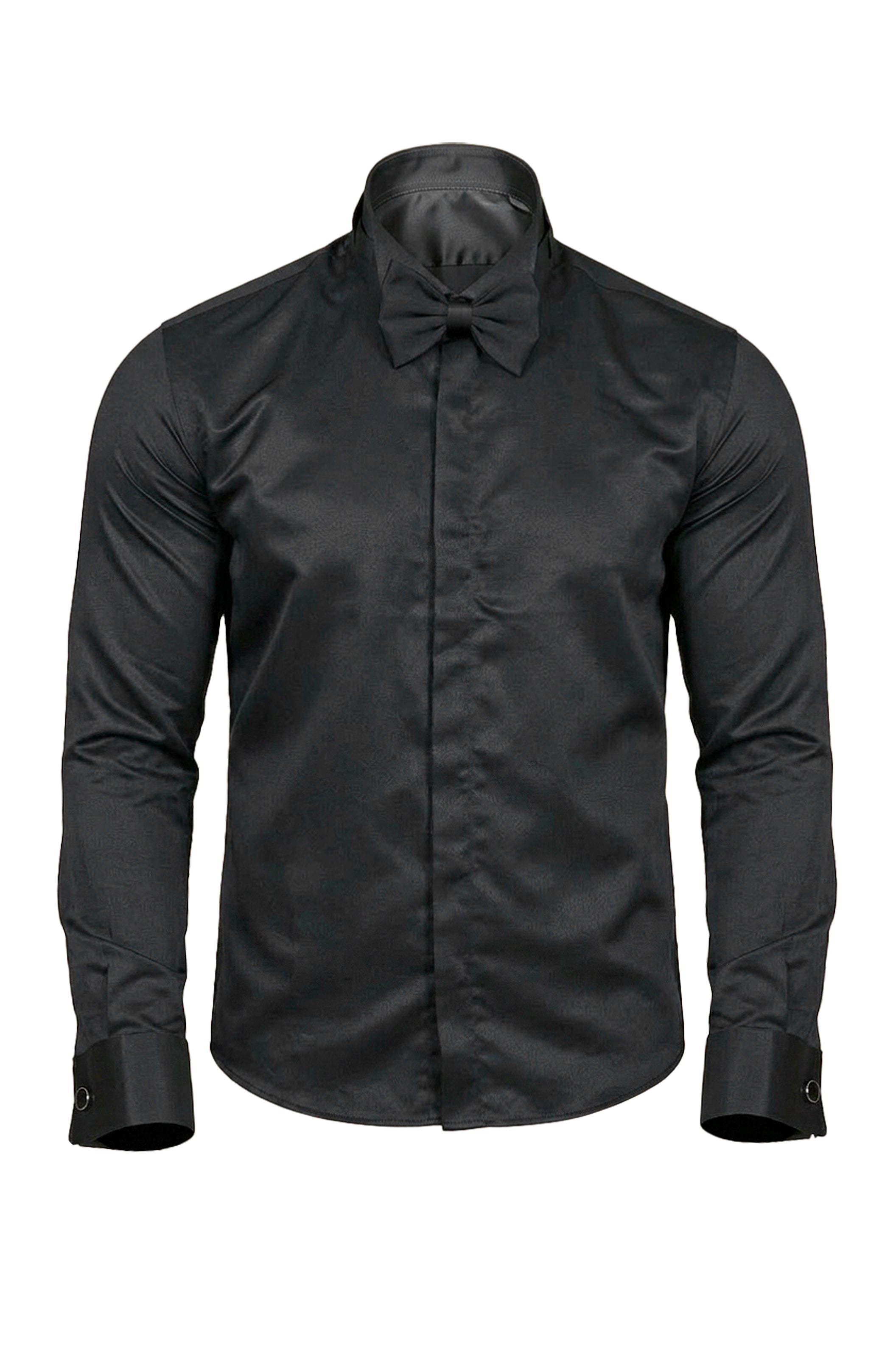 Black Tuxedo Shirt: Hidden Button Detail