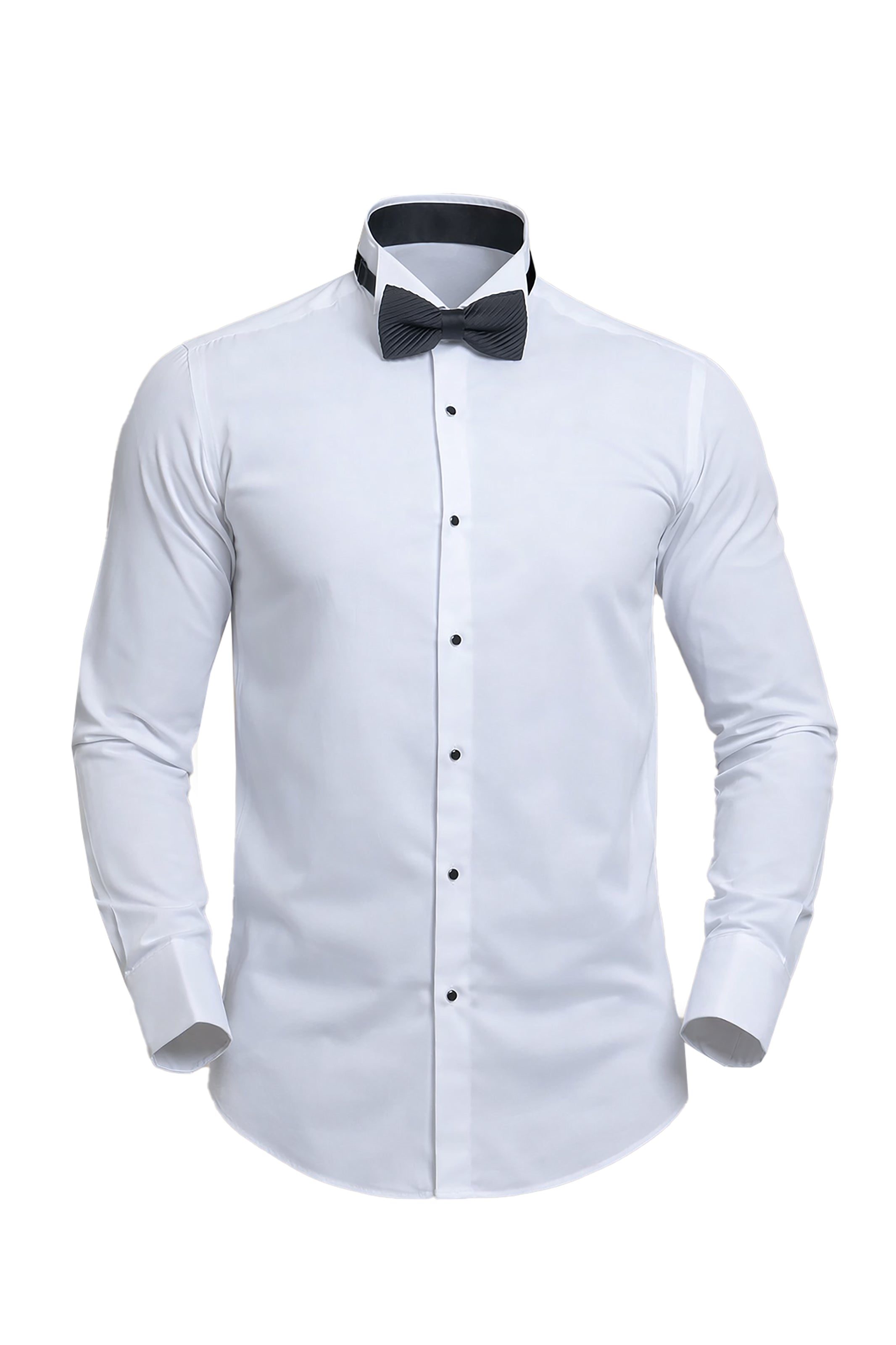 Timeless Elegance: White Tuxedo Shirt with Black Button Accents