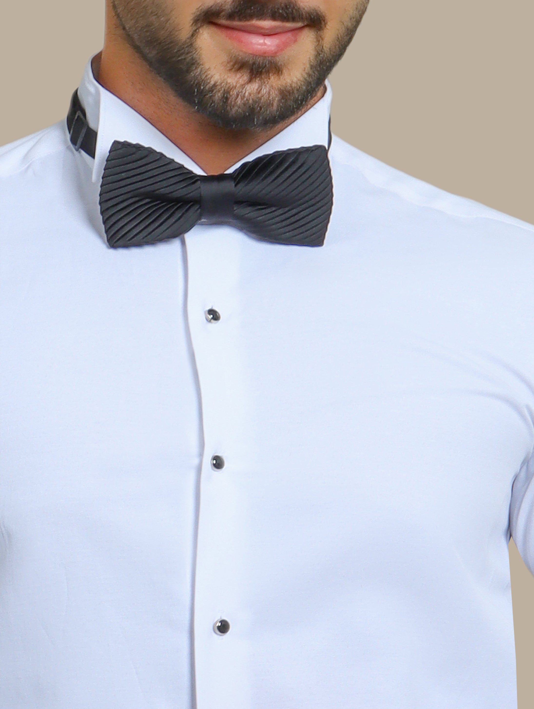 Timeless Elegance: White Tuxedo Shirt with Black Button Accents