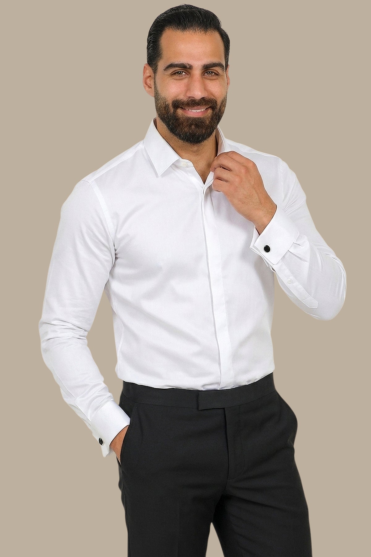 White Shirt with Metal Pin Collar
