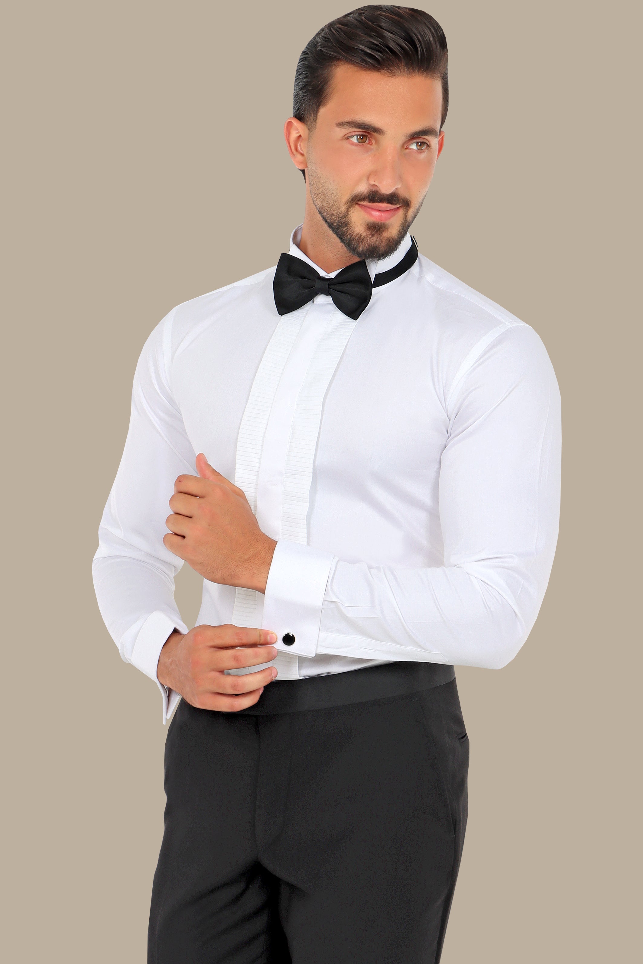 White Pleated Tuxedo Shirt